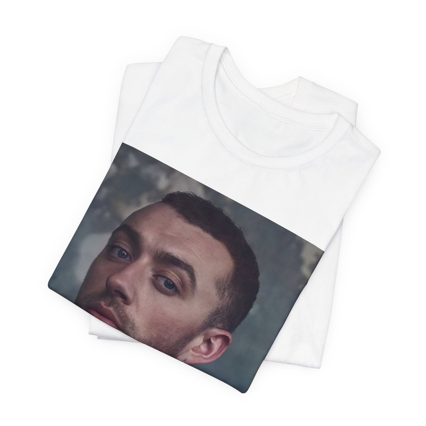 A black graphic t-shirt featuring a retro graphic related to Sam Smith's 'Stay With Me' song or era.