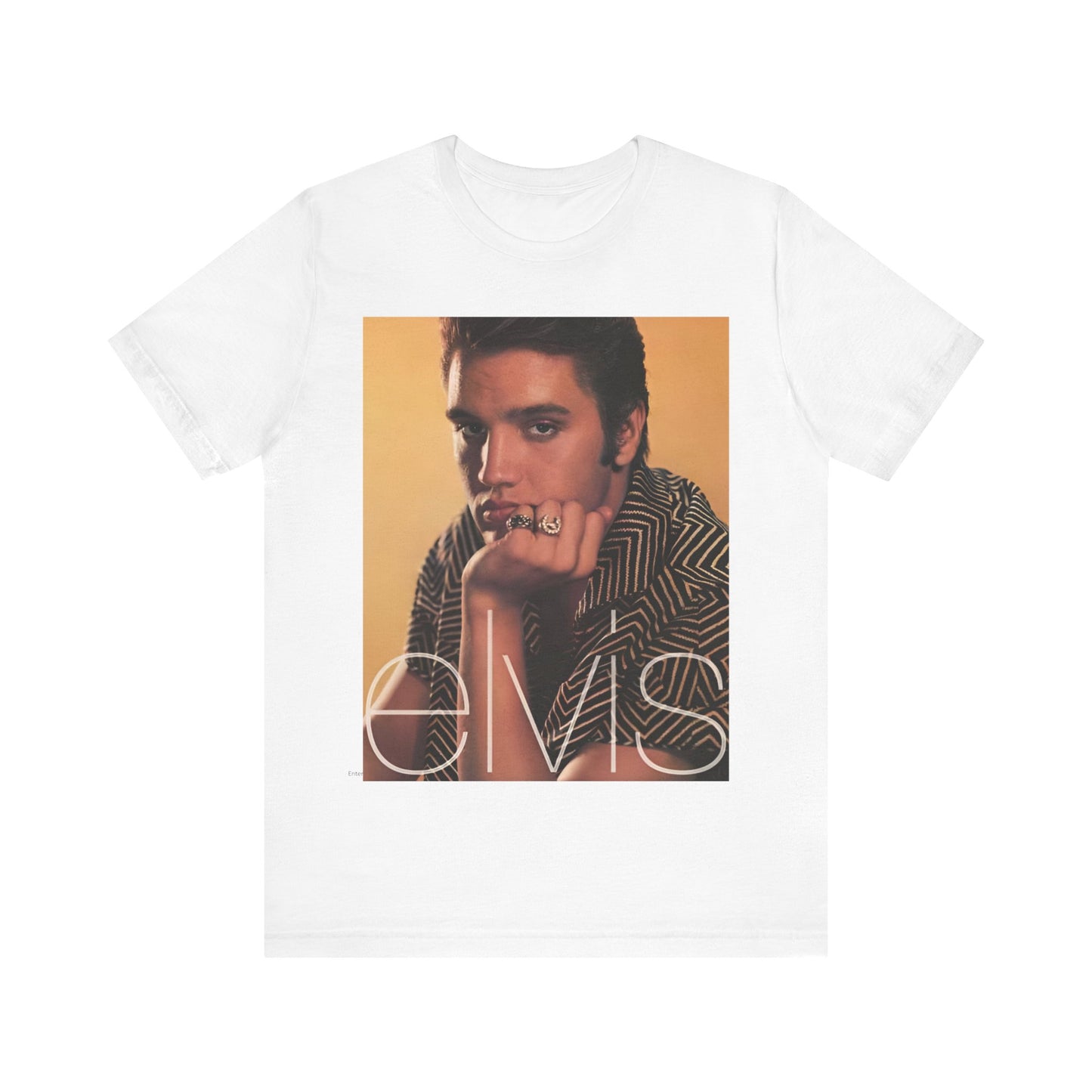A black graphic t-shirt featuring an aesthetic photo portrait of Elvis Presley.