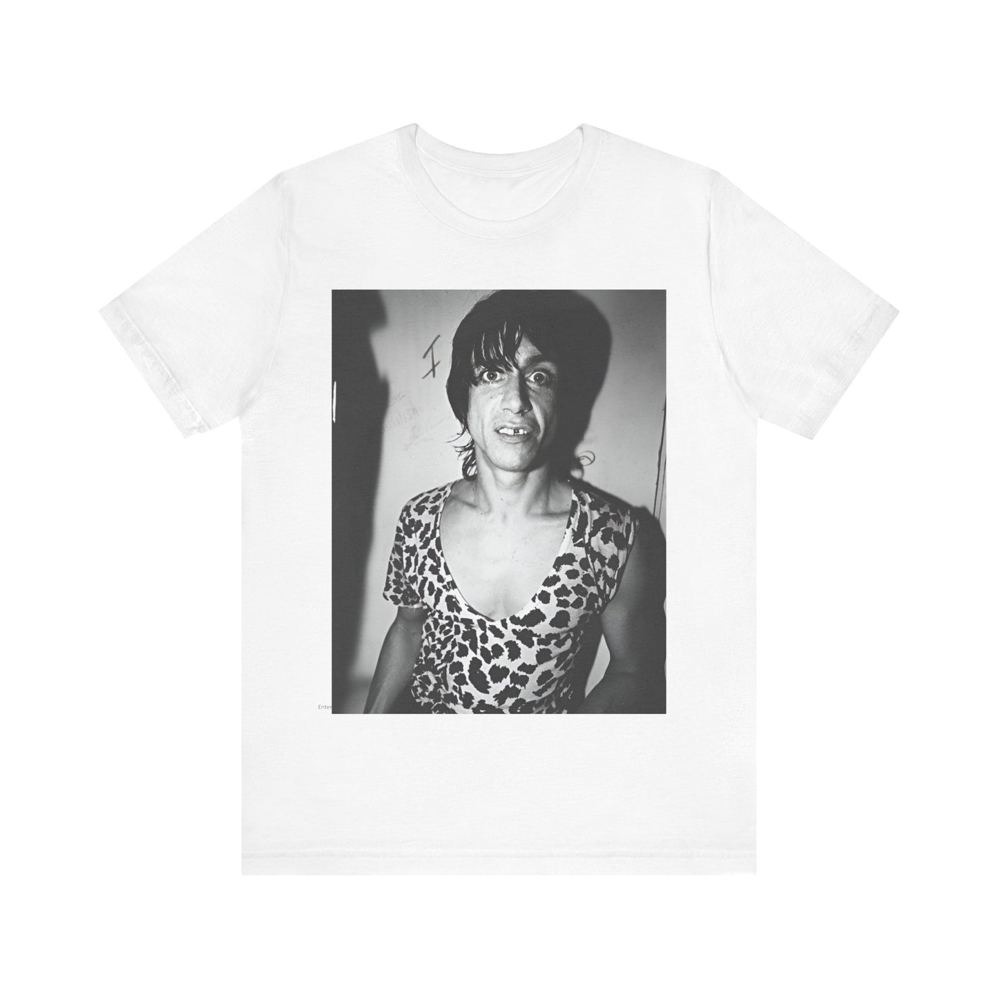 A black graphic t-shirt featuring a graphic of Iggy Pop and The Stooges in a punk style.