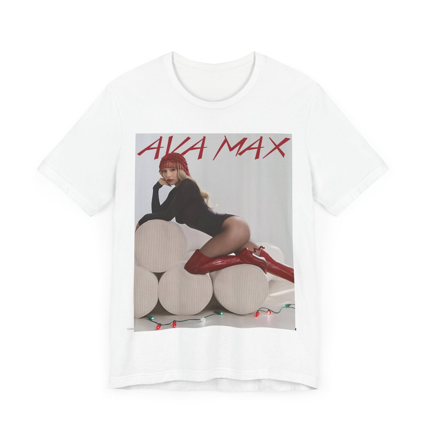 A black graphic t-shirt featuring an artistic or aesthetic graphic of Ava Max.