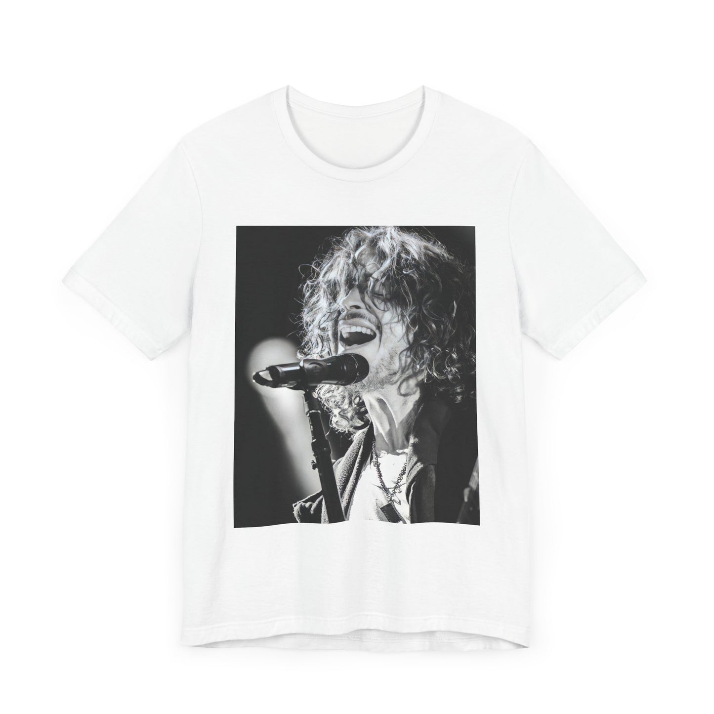 A black graphic t-shirt featuring a graphic related to Chris Cornell's song "Cochise" or Audioslave.