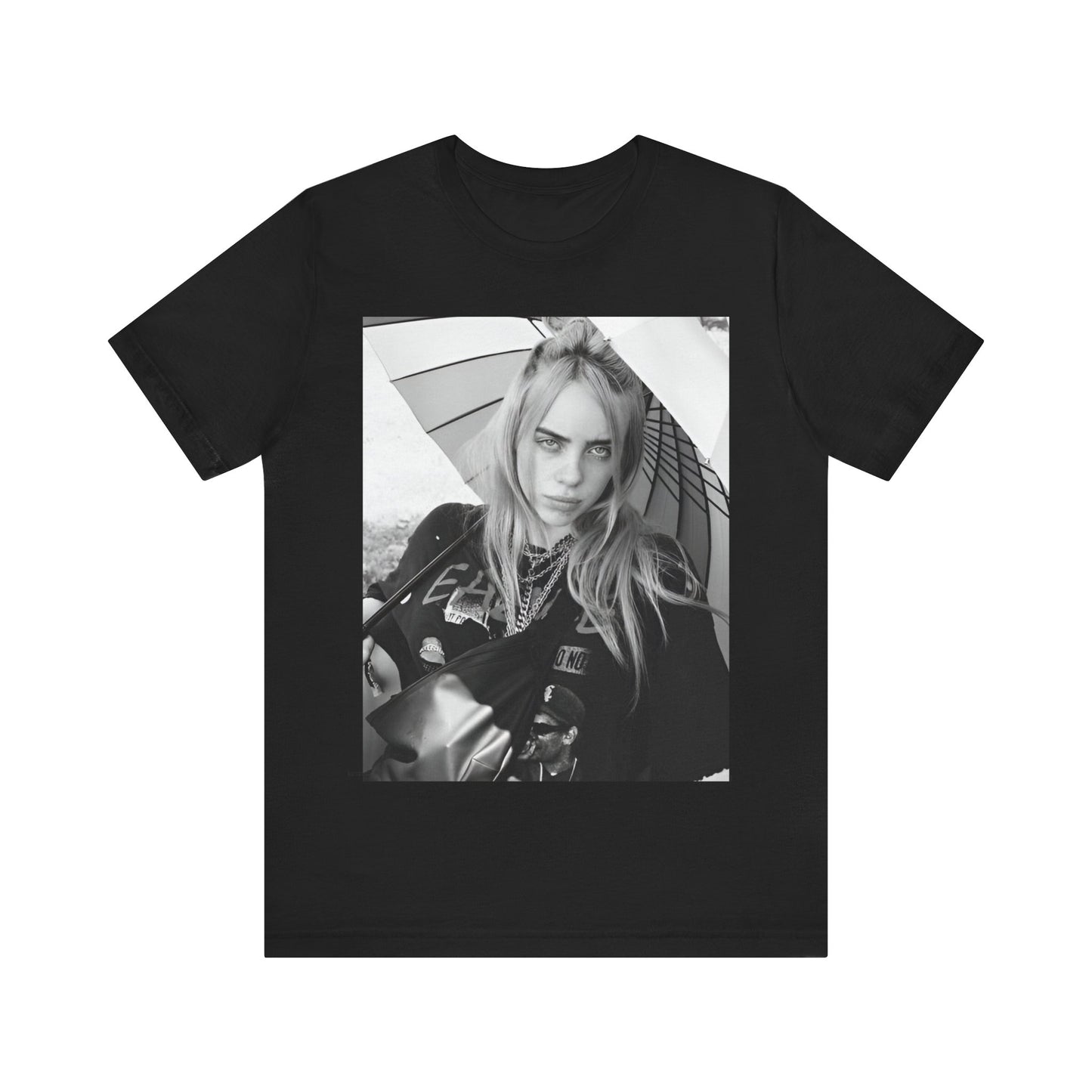 A graphic t-shirt inspired by the colorful and iconic music video for "Bad Guy" by Billie Eilish.