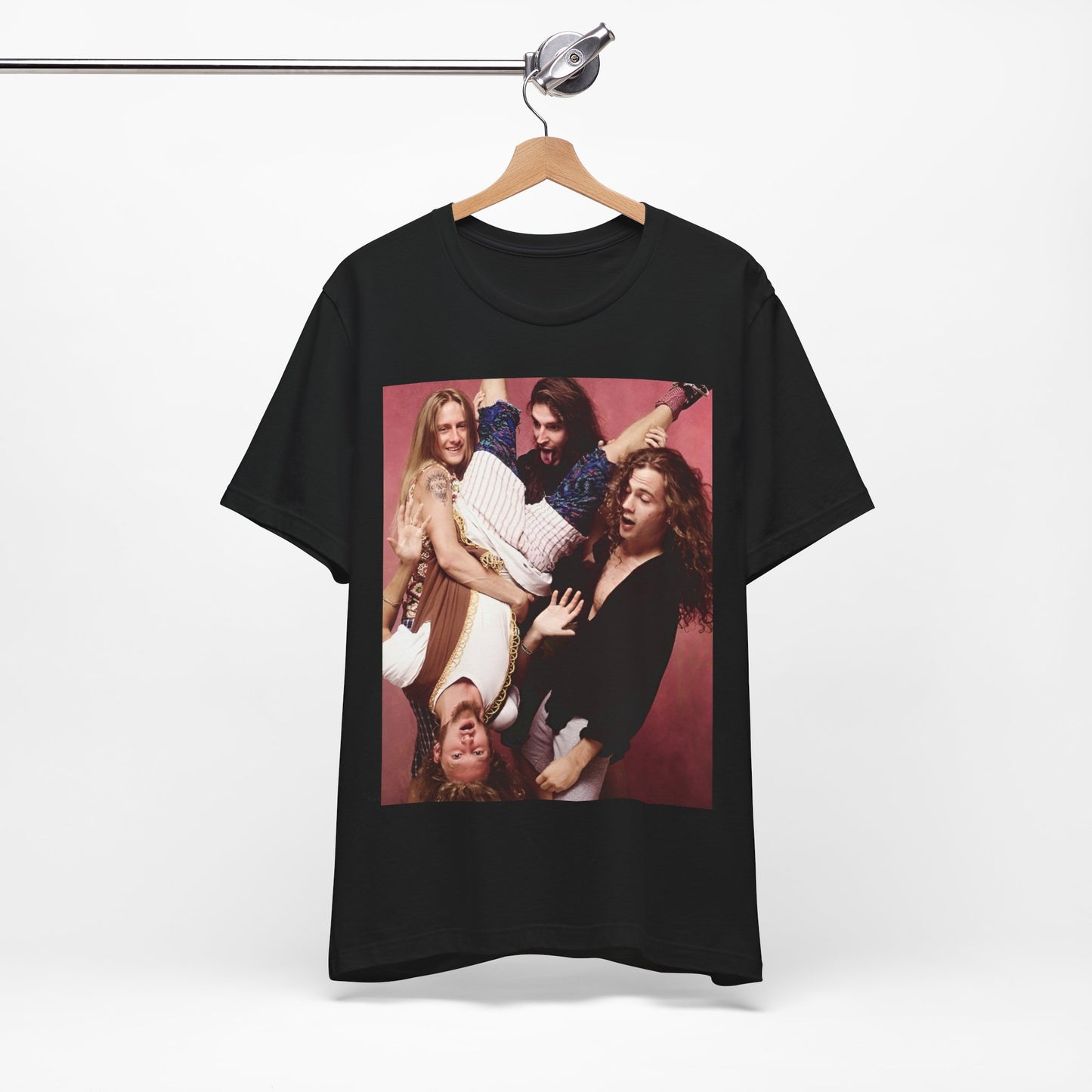 A black graphic t-shirt featuring a humorous or candid photo/illustration of Alice In Chains band members from the 90s alt-rock era.