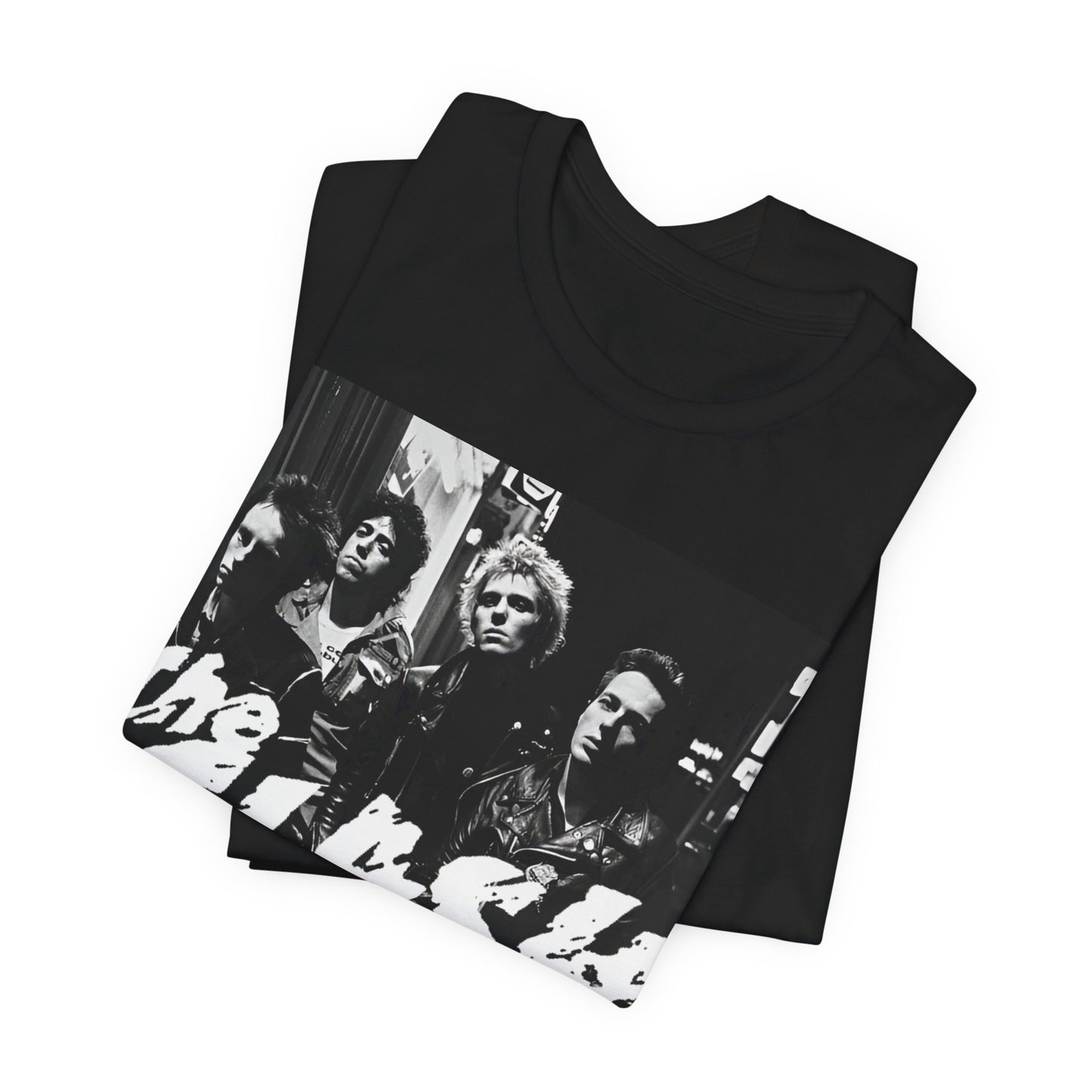 A black graphic t-shirt featuring a graphic related to The Clash's 'London Calling' album era.
