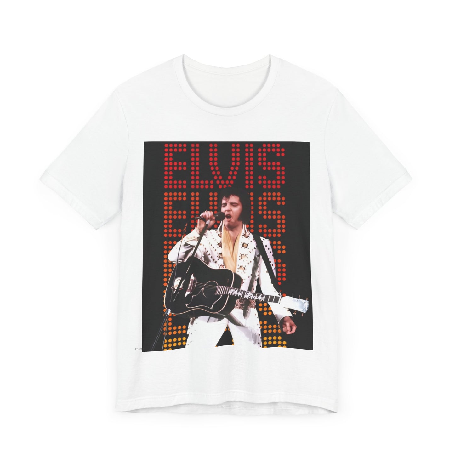 A black graphic t-shirt featuring a graphic related to Elvis Presley's '68 Comeback Special'.