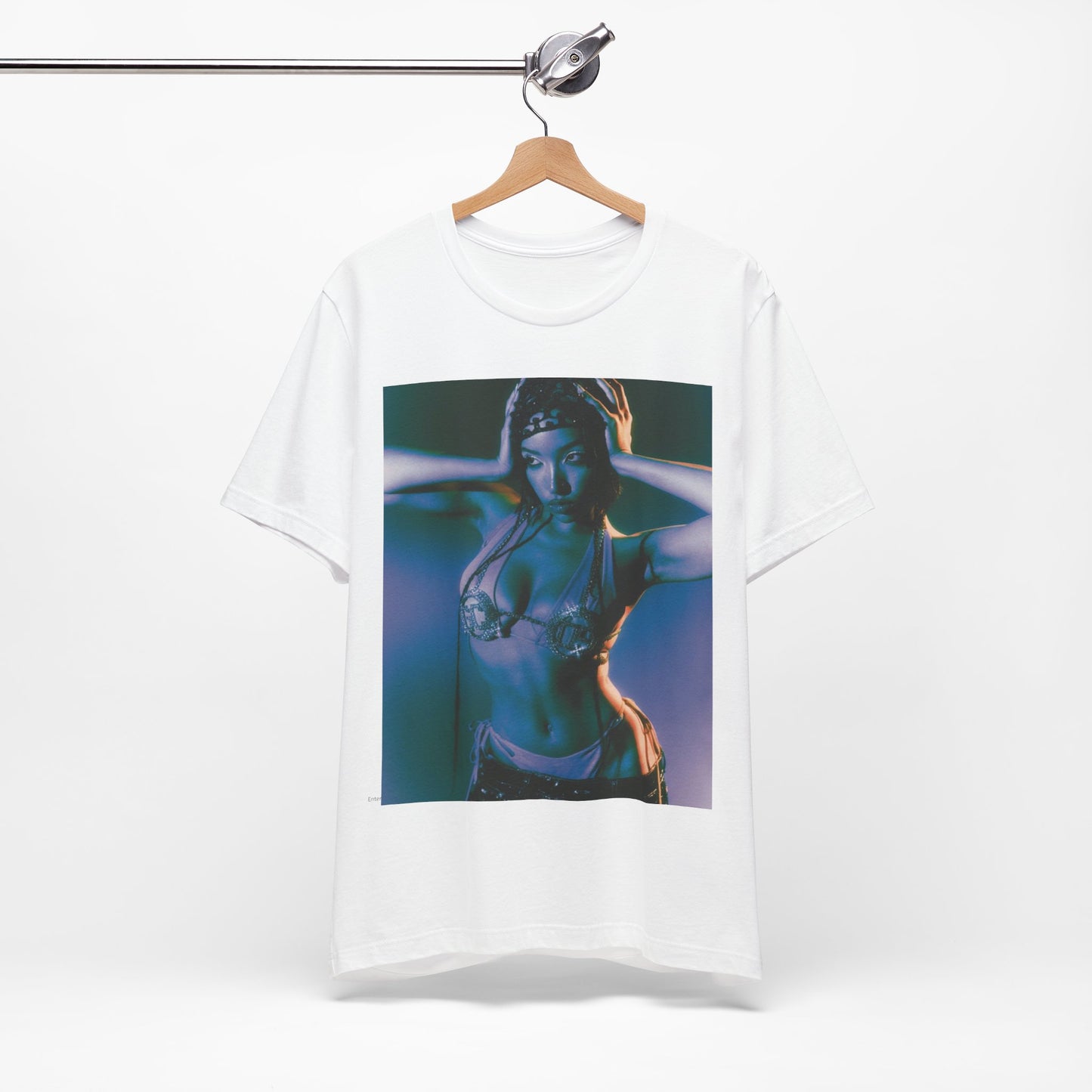 A black graphic t-shirt featuring a graphic of Tinashe as a choreography queen.