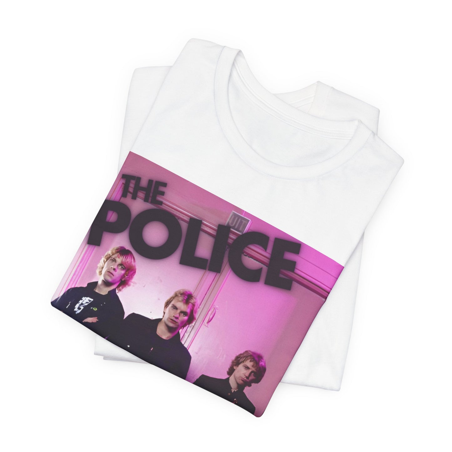 A black graphic t-shirt featuring a classic graphic related to The Police's 'Roxanne' song or era.