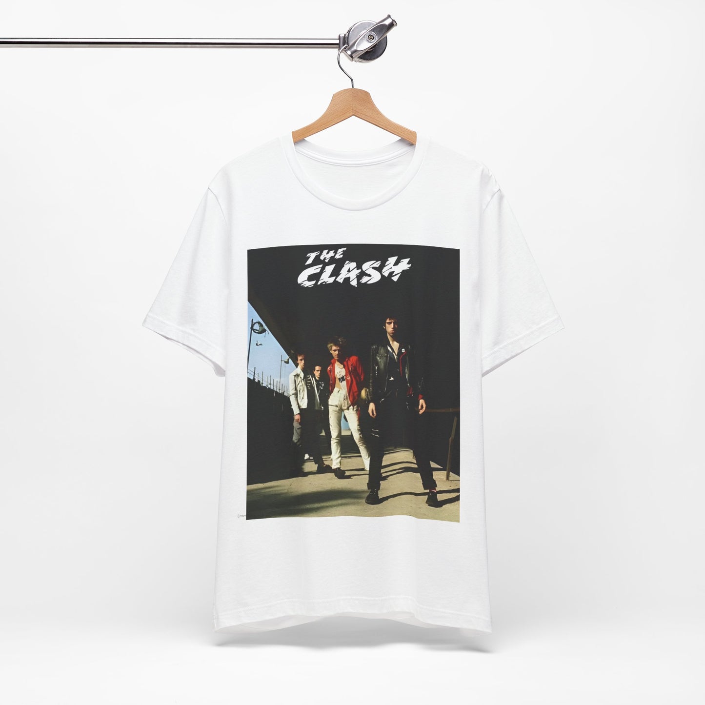 A black graphic t-shirt featuring a retro graphic related to The Clash's 'Rock the Casbah' song or era.