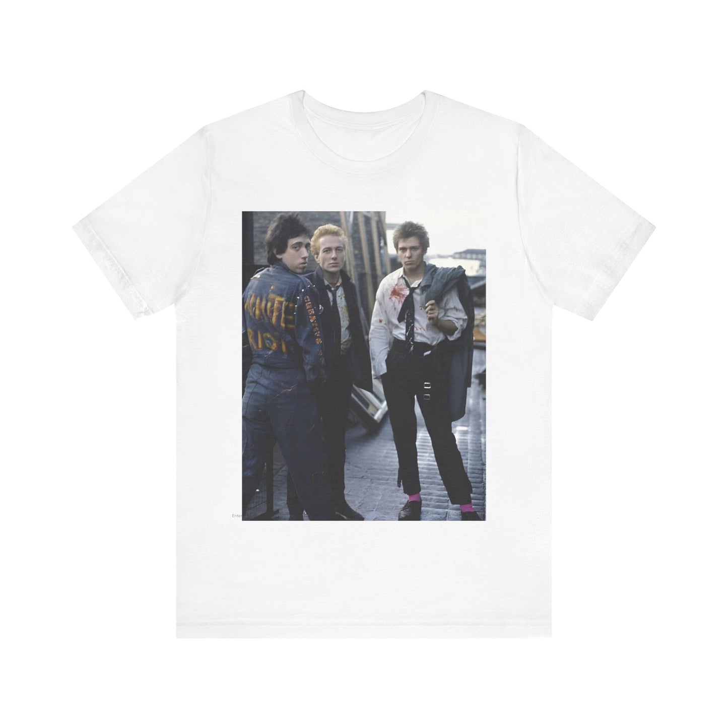 A black graphic t-shirt featuring a graphic of The Clash with a fearless attitude.