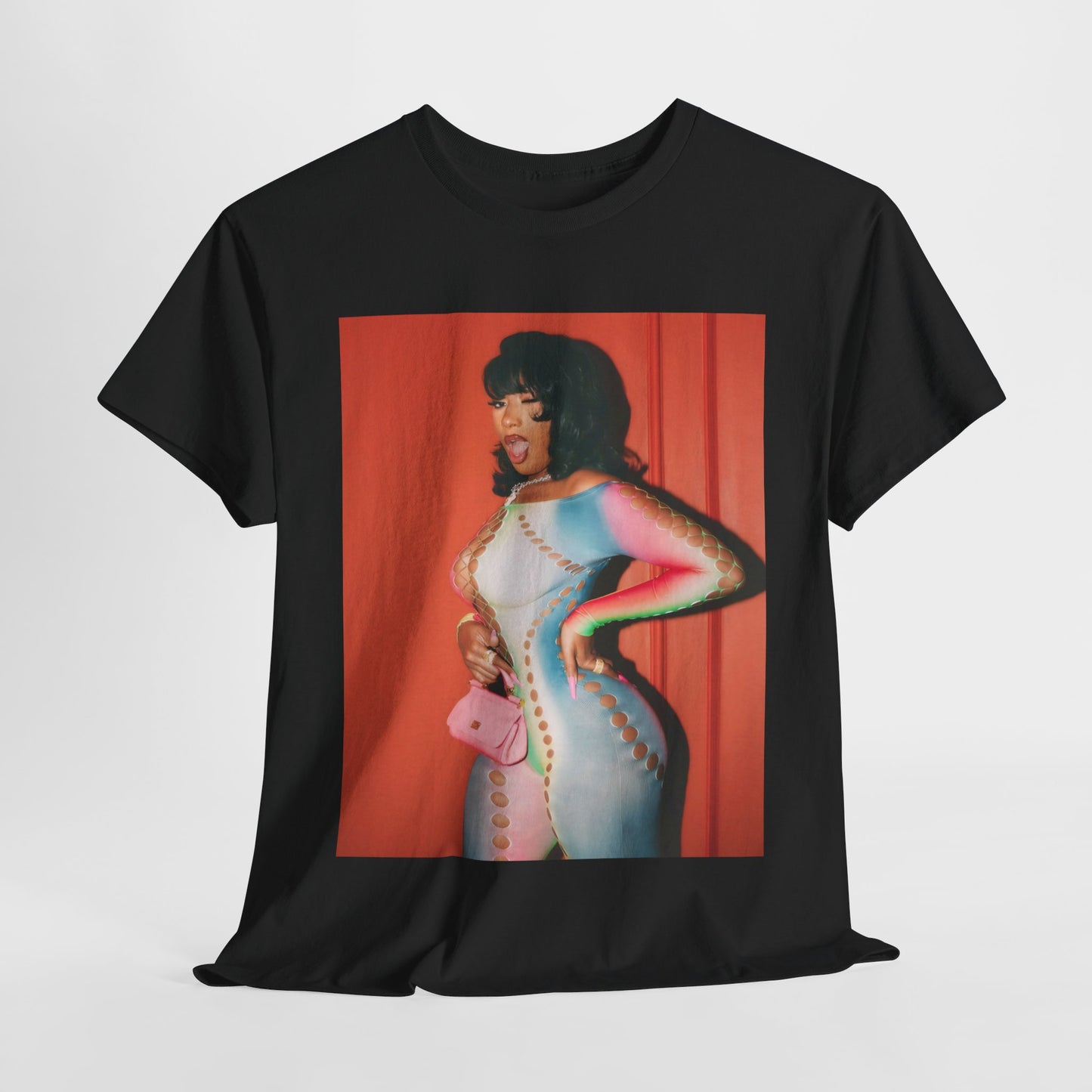 A black graphic t-shirt featuring a vintage 'Hot Girl' graphic of Megan Thee Stallion.