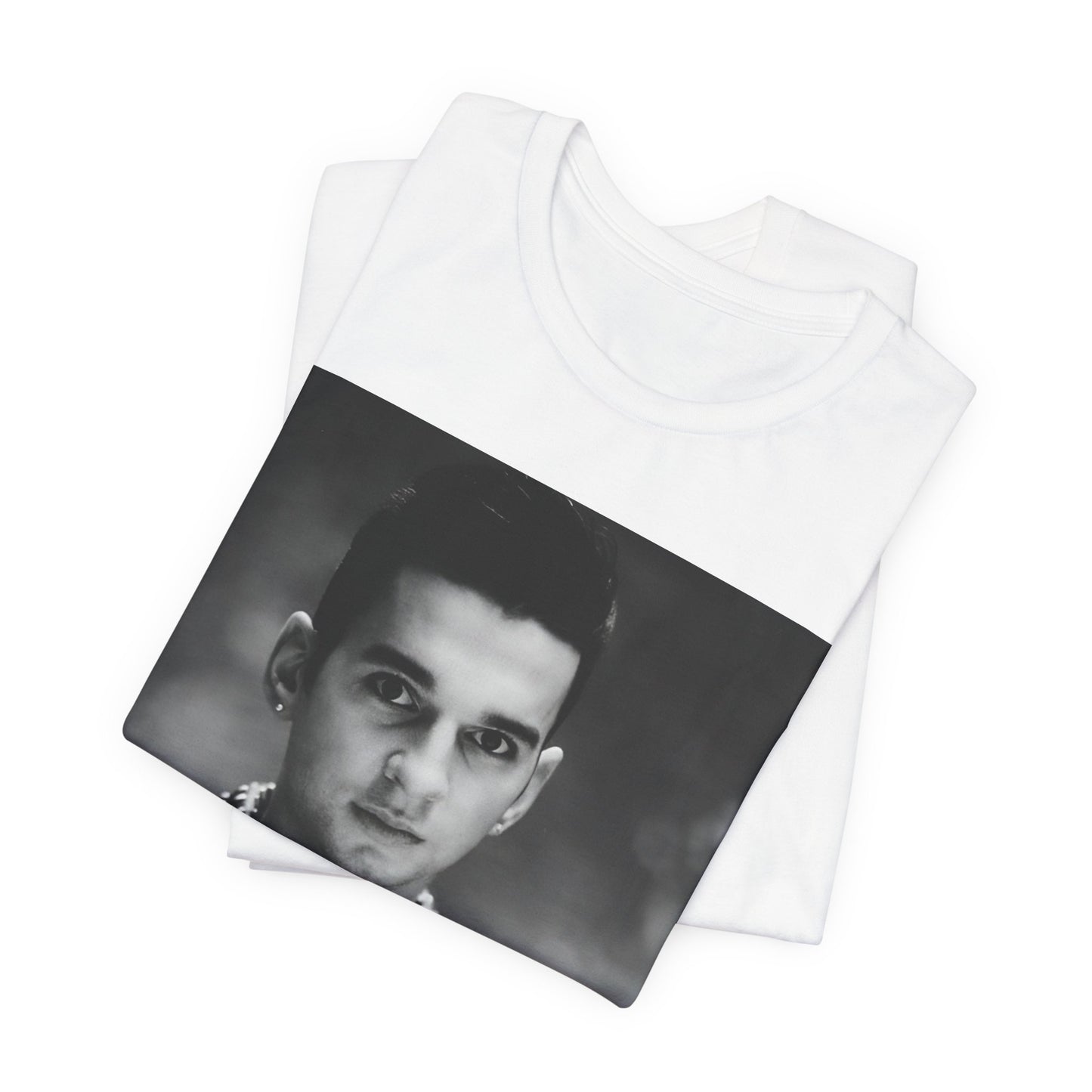 A black graphic t-shirt featuring a vintage 80s graphic of Dave Gahan from Depeche Mode.