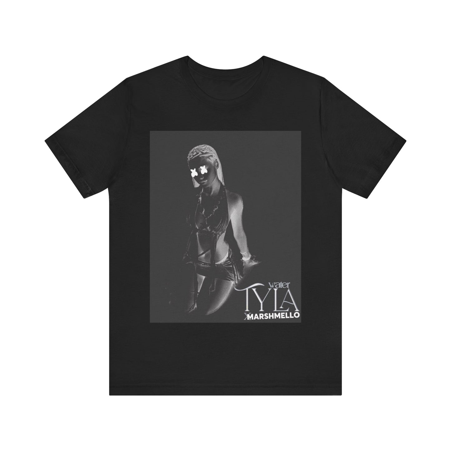 A black graphic t-shirt featuring a vintage amapiano icon graphic of Tyla.