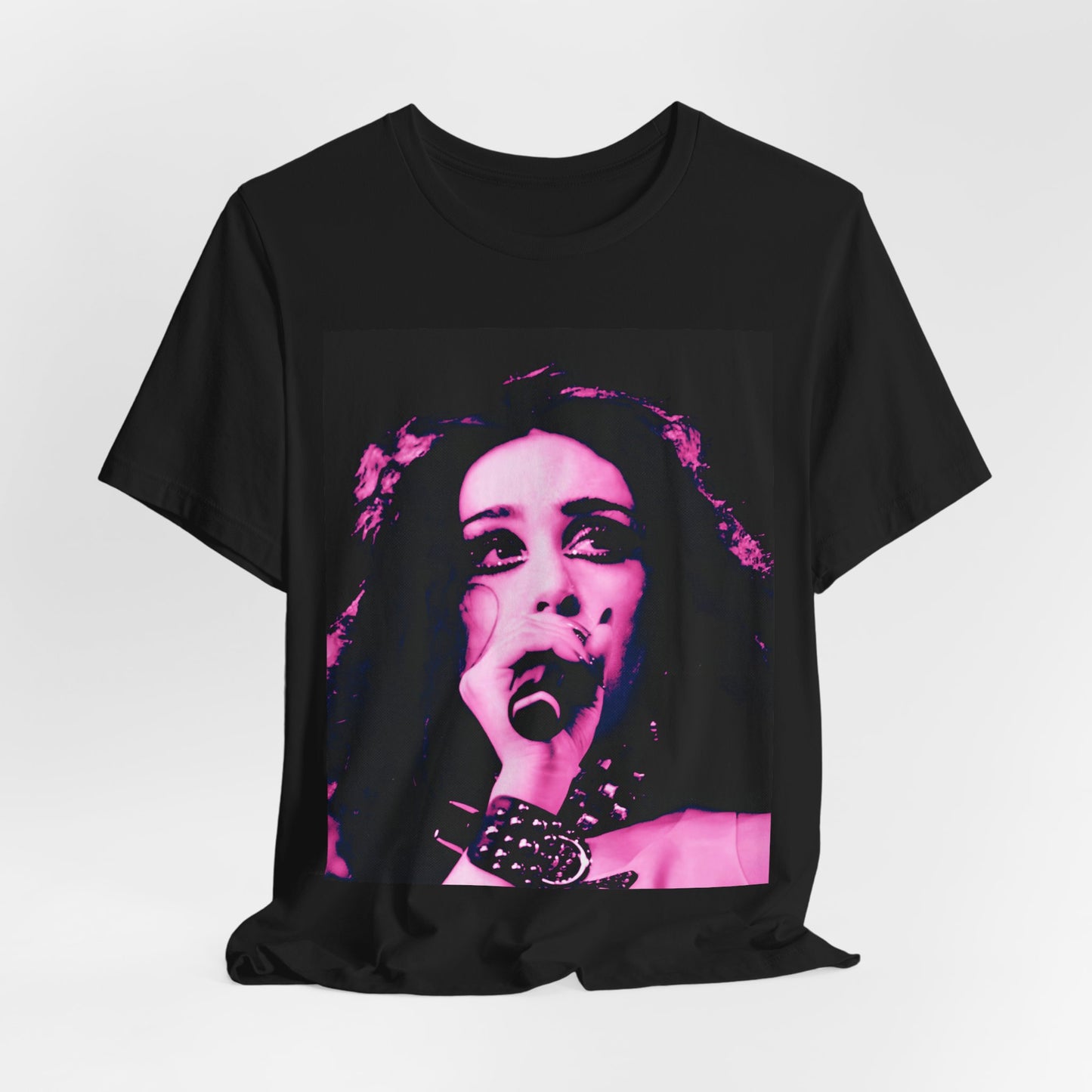 A black graphic t-shirt featuring a graphic related to Chappell Roan's song "Good Luck, Babe!".