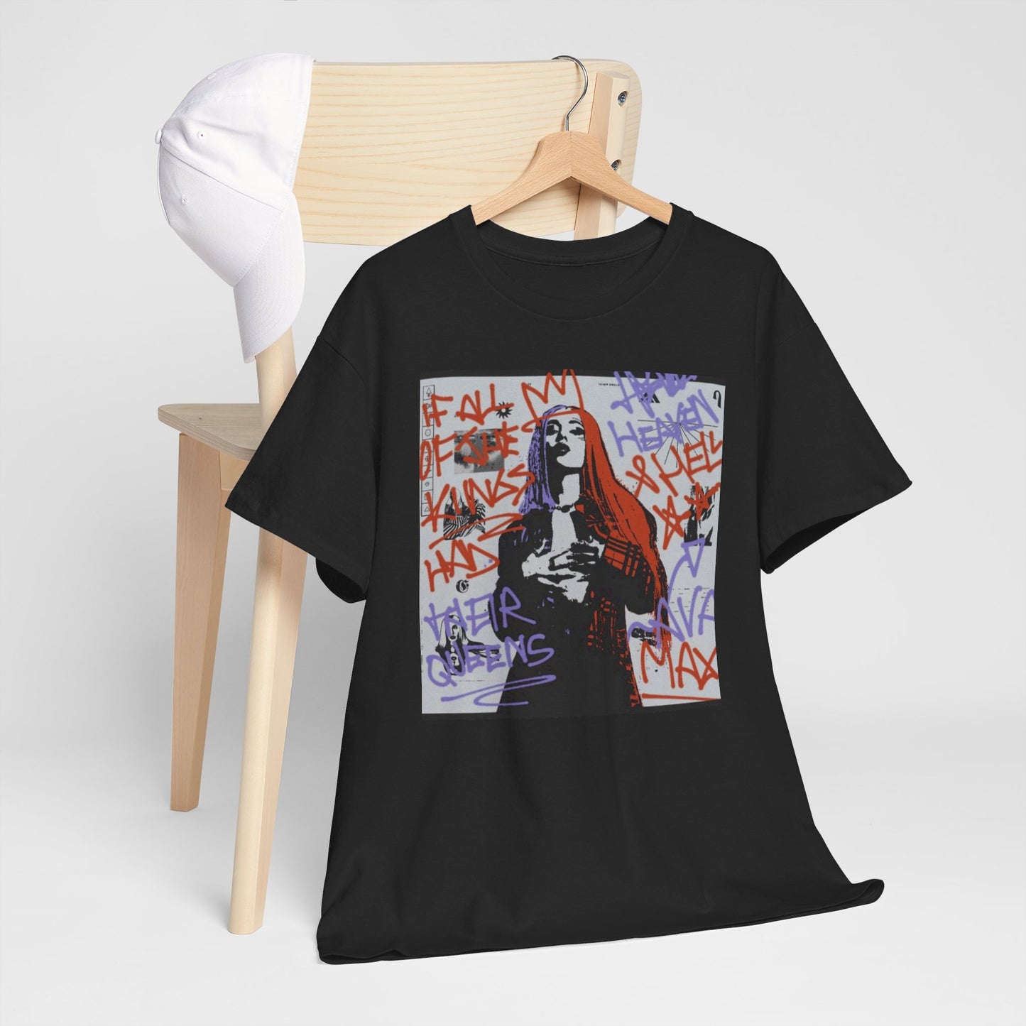 A black graphic t-shirt featuring a graffiti art style illustration of Ava Max.