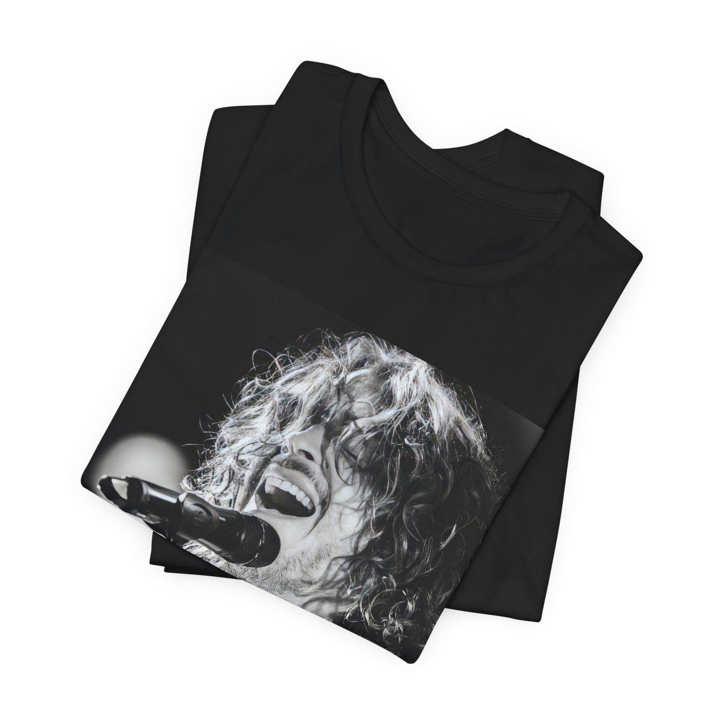 A black graphic t-shirt featuring a graphic related to Chris Cornell's song "Cochise" or Audioslave.