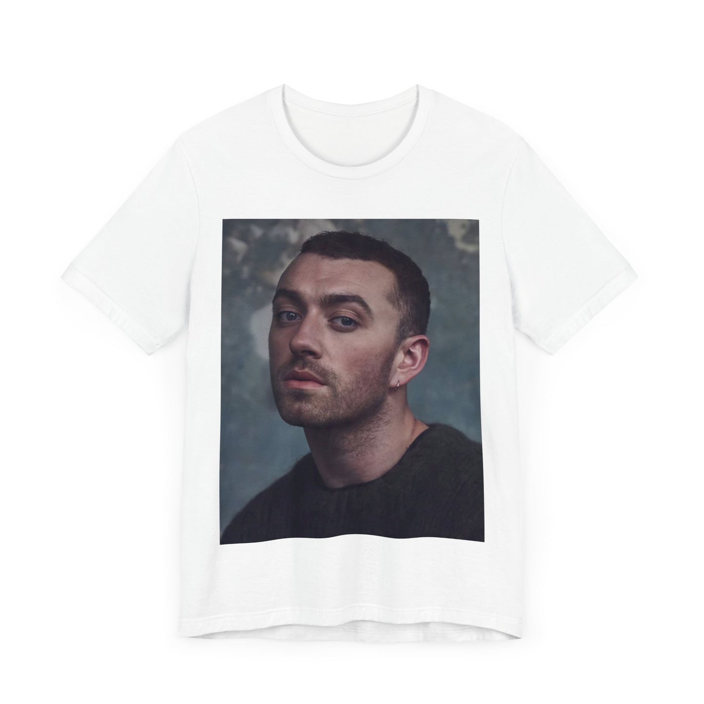 A black graphic t-shirt featuring a retro graphic related to Sam Smith's 'Stay With Me' song or era.