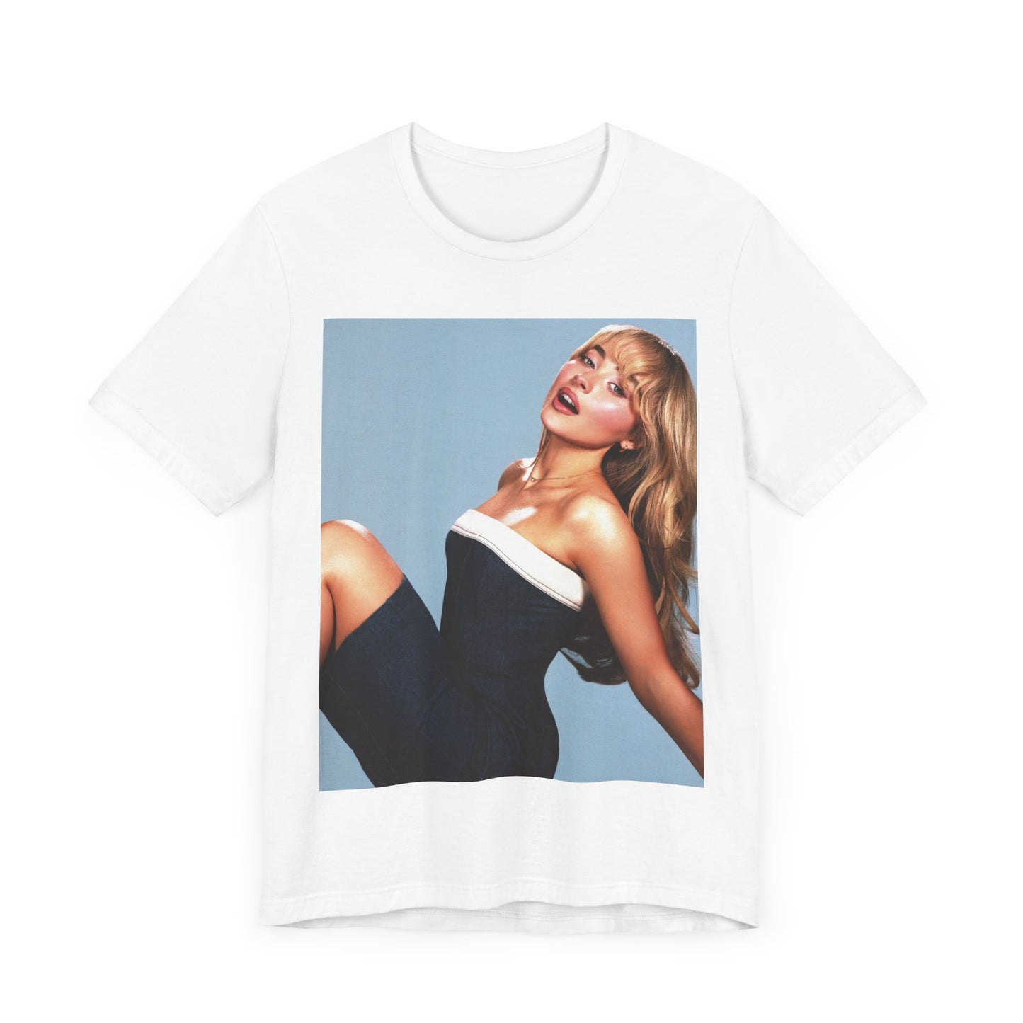 A black graphic t-shirt featuring a graphic related to Sabrina Carpenter's 'Espresso' song or era.