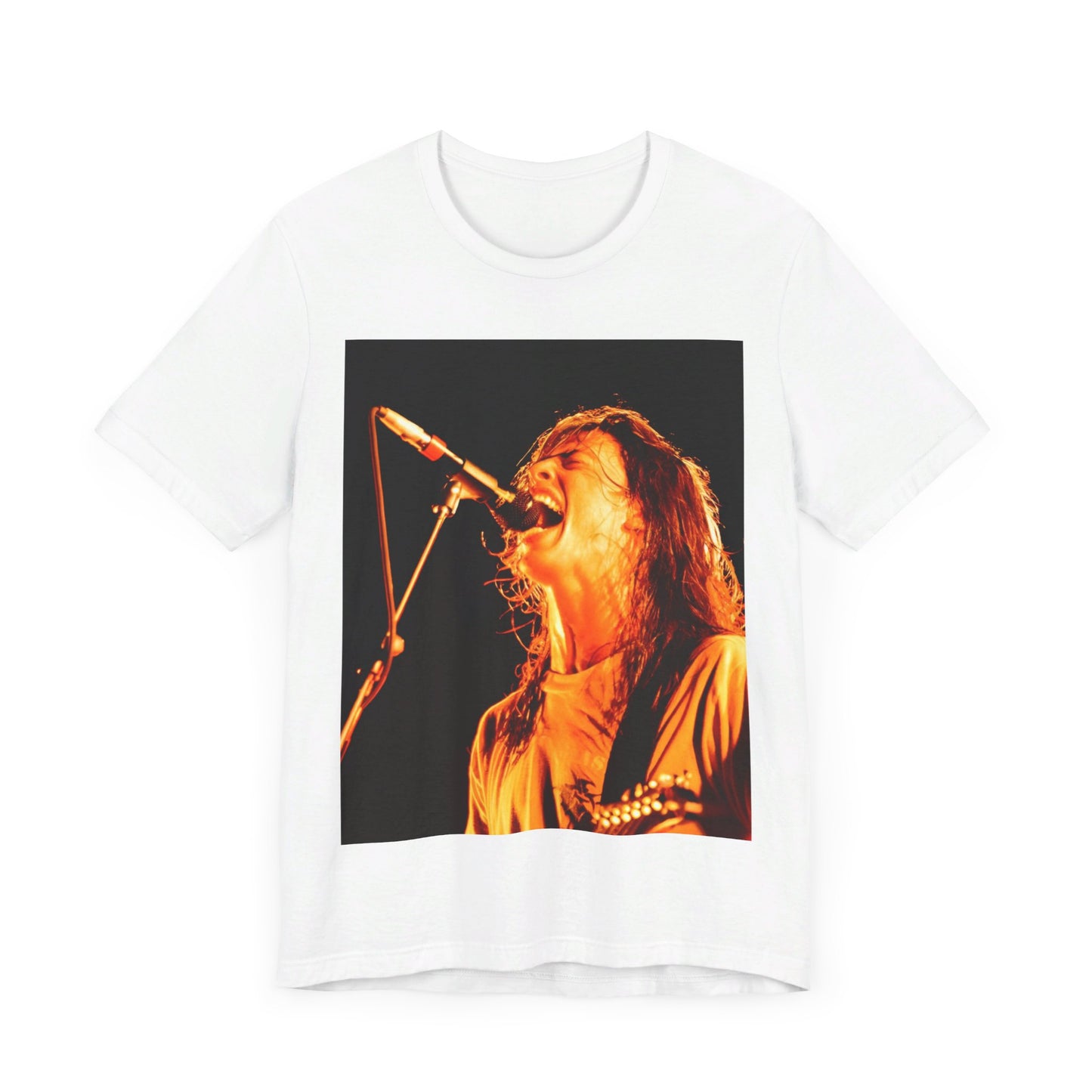 A black graphic t-shirt featuring a vintage grunge rock graphic of Foo Fighters.