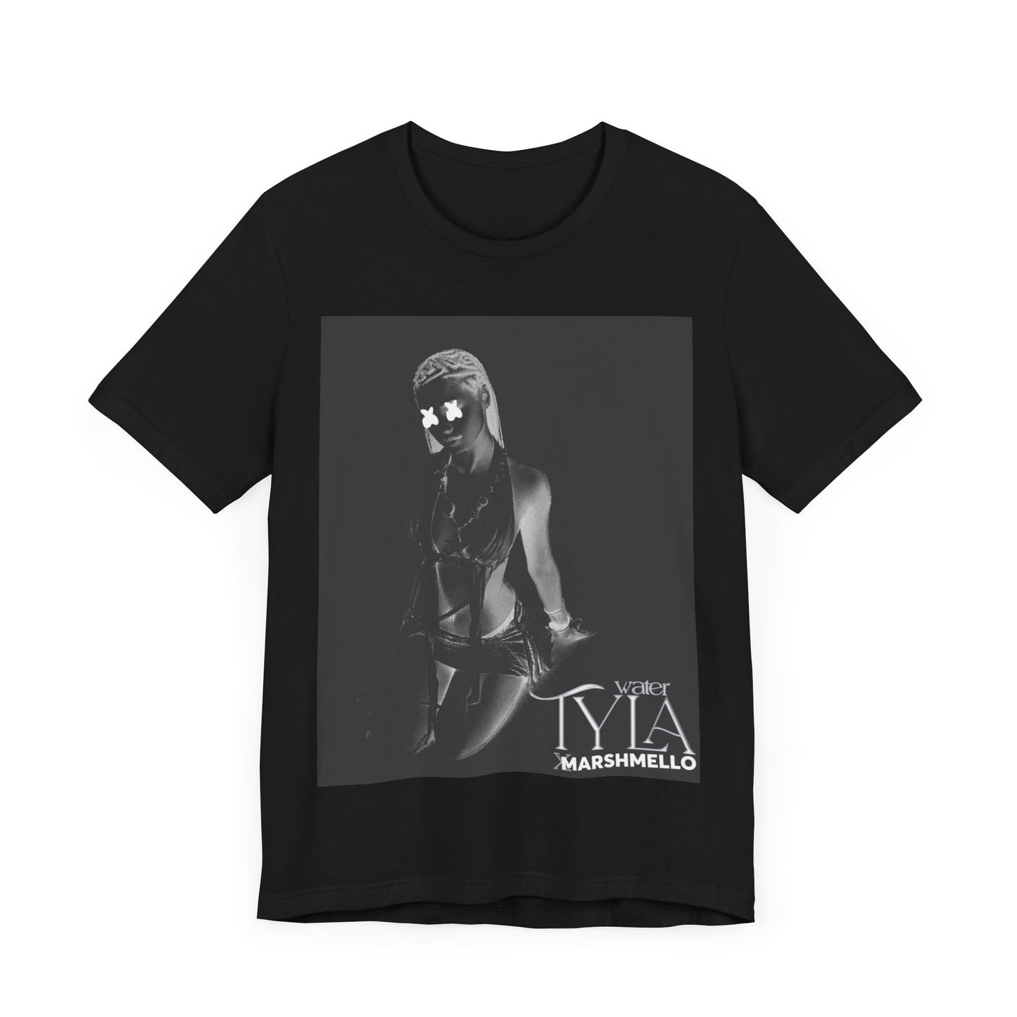 A black graphic t-shirt featuring a vintage amapiano icon graphic of Tyla.