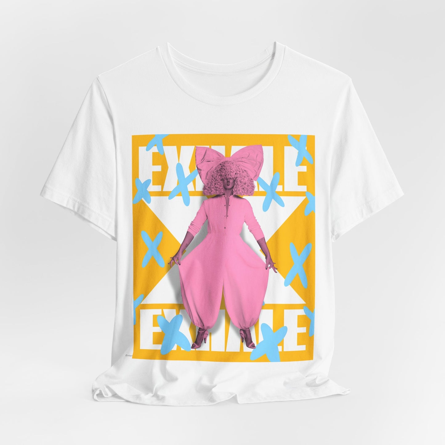 A black graphic t-shirt featuring a graphic related to Sia's 'Exhale' theme or lyrics.