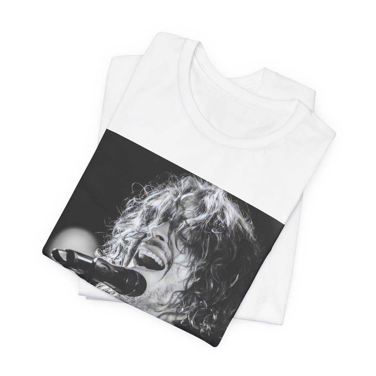 A black graphic t-shirt featuring a graphic related to Chris Cornell's song "Cochise" or Audioslave.