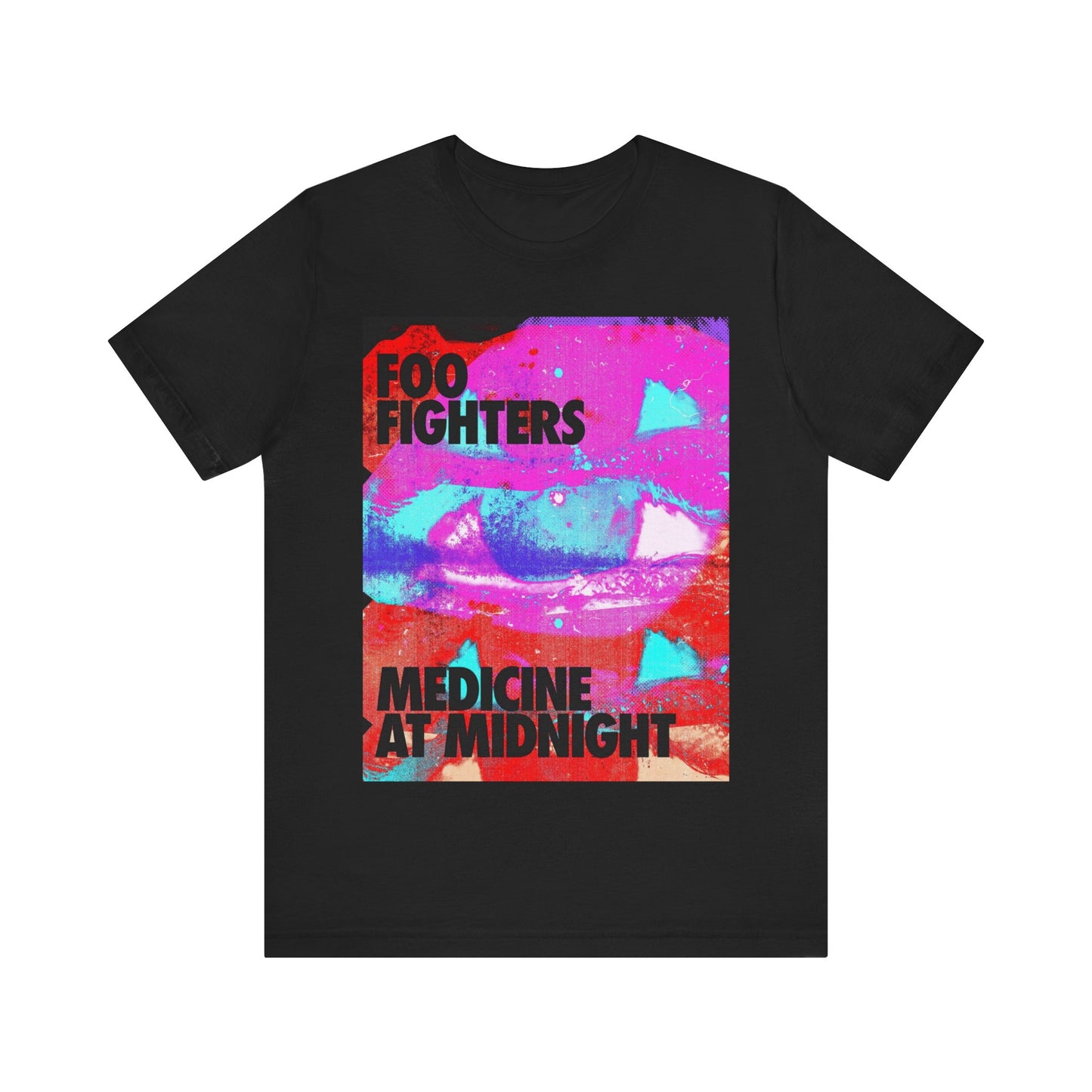 A black graphic t-shirt featuring a graphic related to Foo Fighters' 'Medicine at Midnight' album.