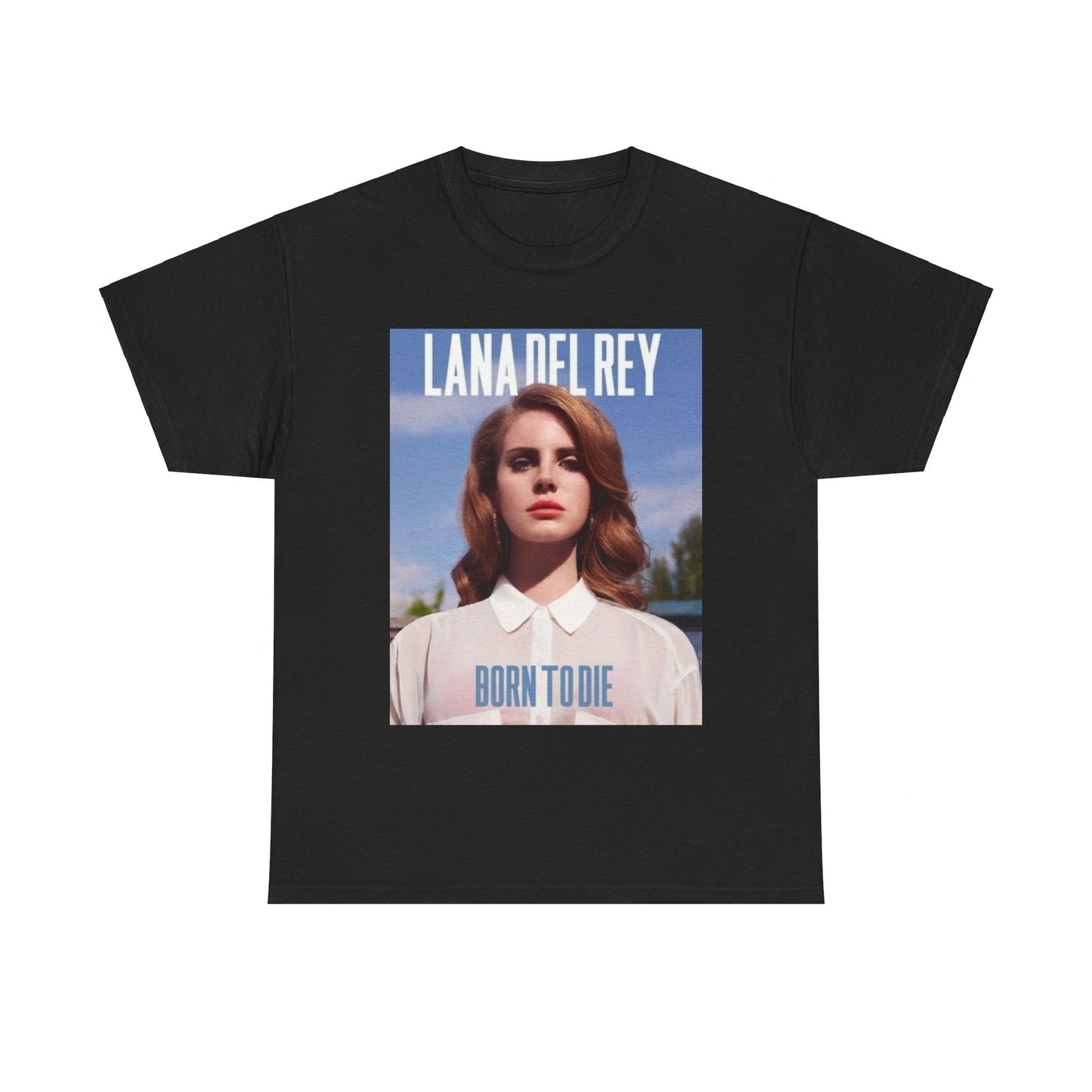 The album cover art for Lana Del Rey's 'Born to Die' printed on a t-shirt.