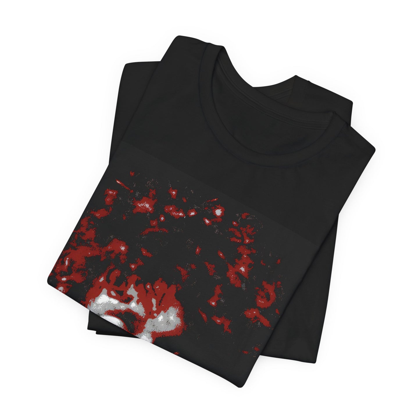 A black graphic t-shirt featuring a graphic related to Bob Dylan's 'Blood on the Tracks' album era, possibly with album art elements.