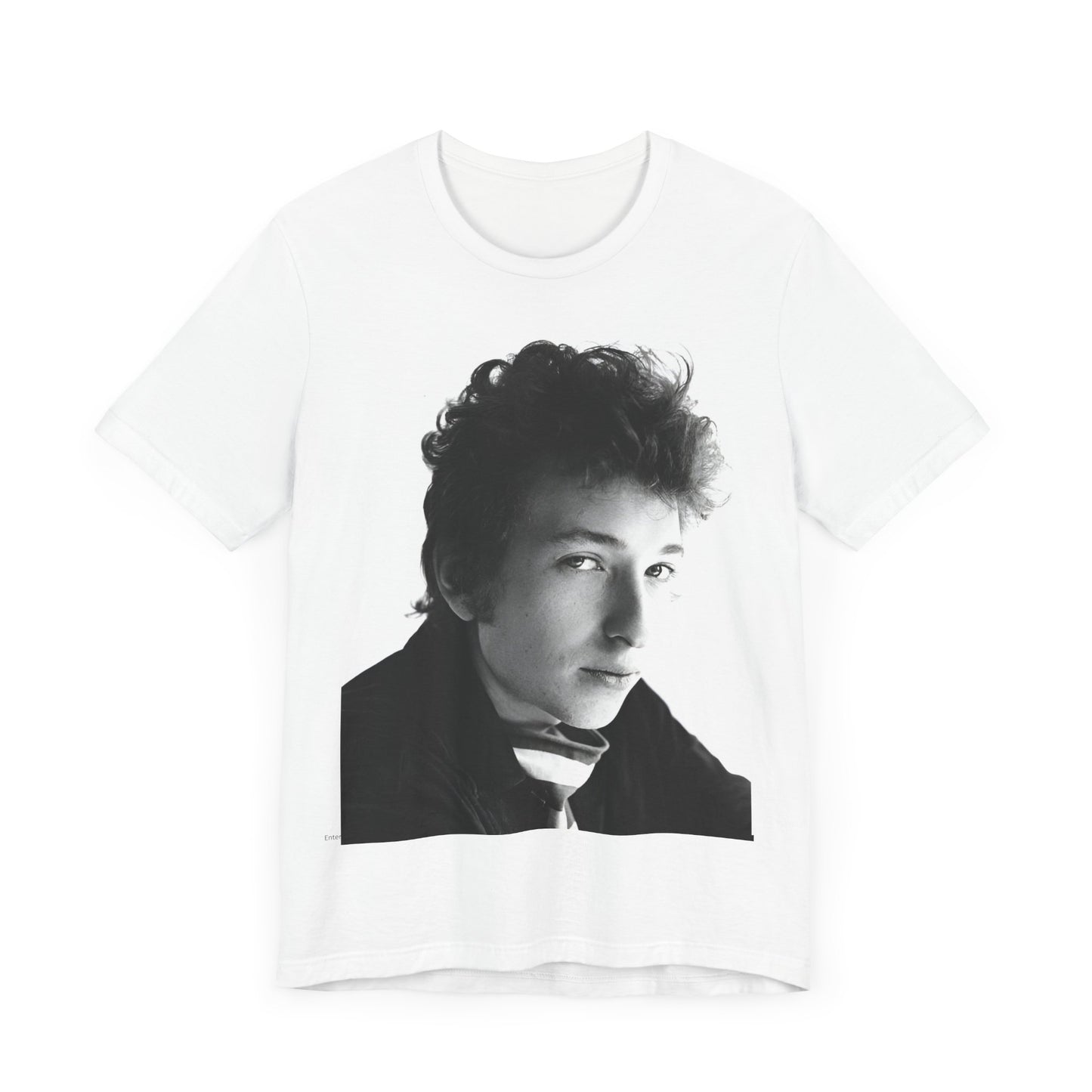 A black graphic t-shirt featuring a graphic related to Bob Dylan's 'Like a Rolling Stone' song or era.