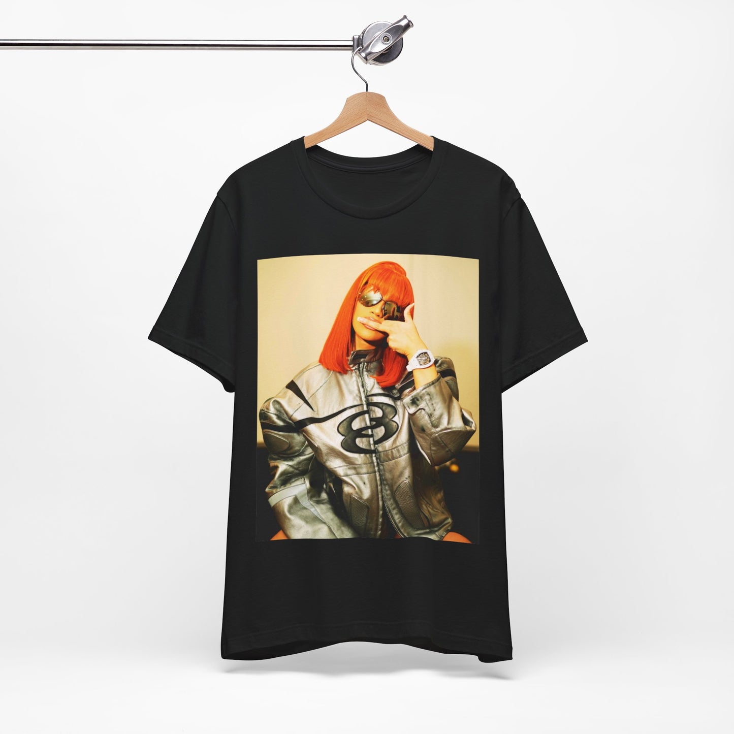 A black graphic t-shirt featuring a graphic of Cardi B in a signature pose.