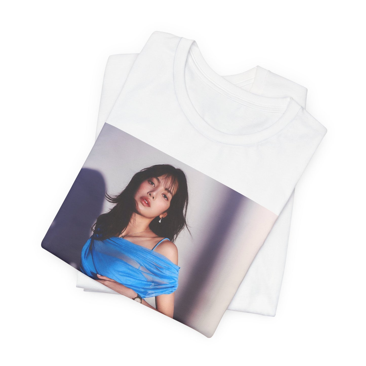 A black graphic t-shirt featuring a bold K-Pop superstar graphic of Lisa.