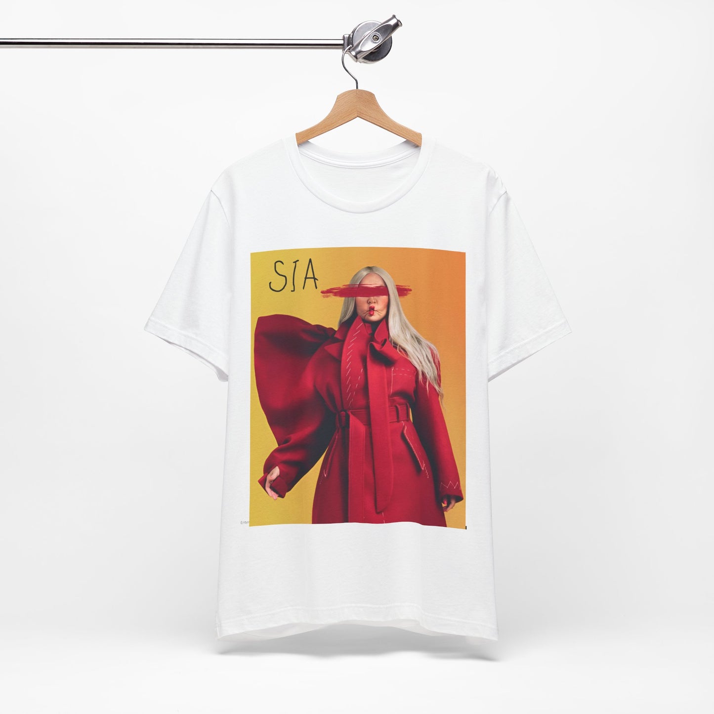 A black graphic t-shirt featuring a retro graphic related to Sia's '1000 Forms of Fear' album era.