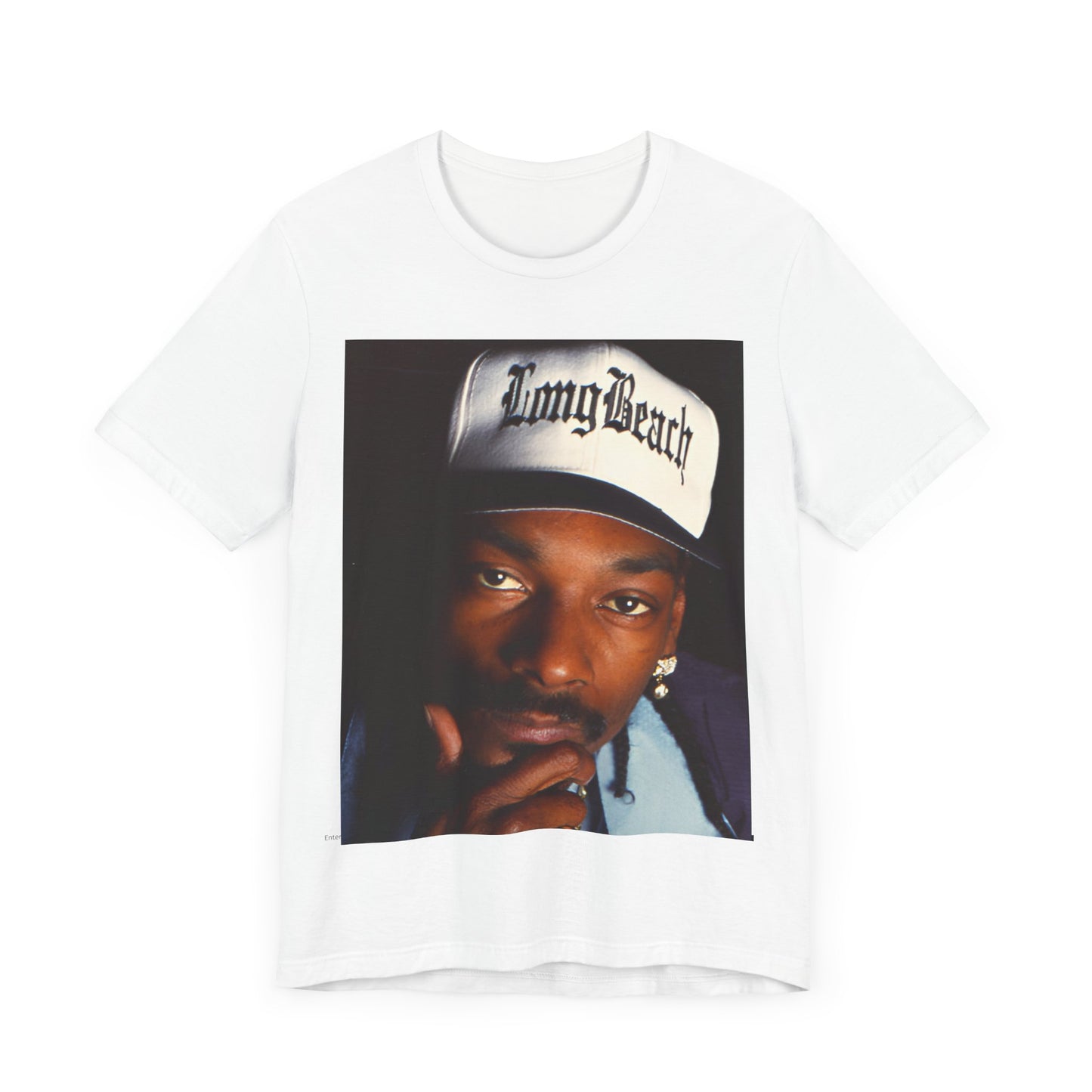 A black graphic t-shirt featuring a graphic of Snoop Dogg with Long Beach vibes.