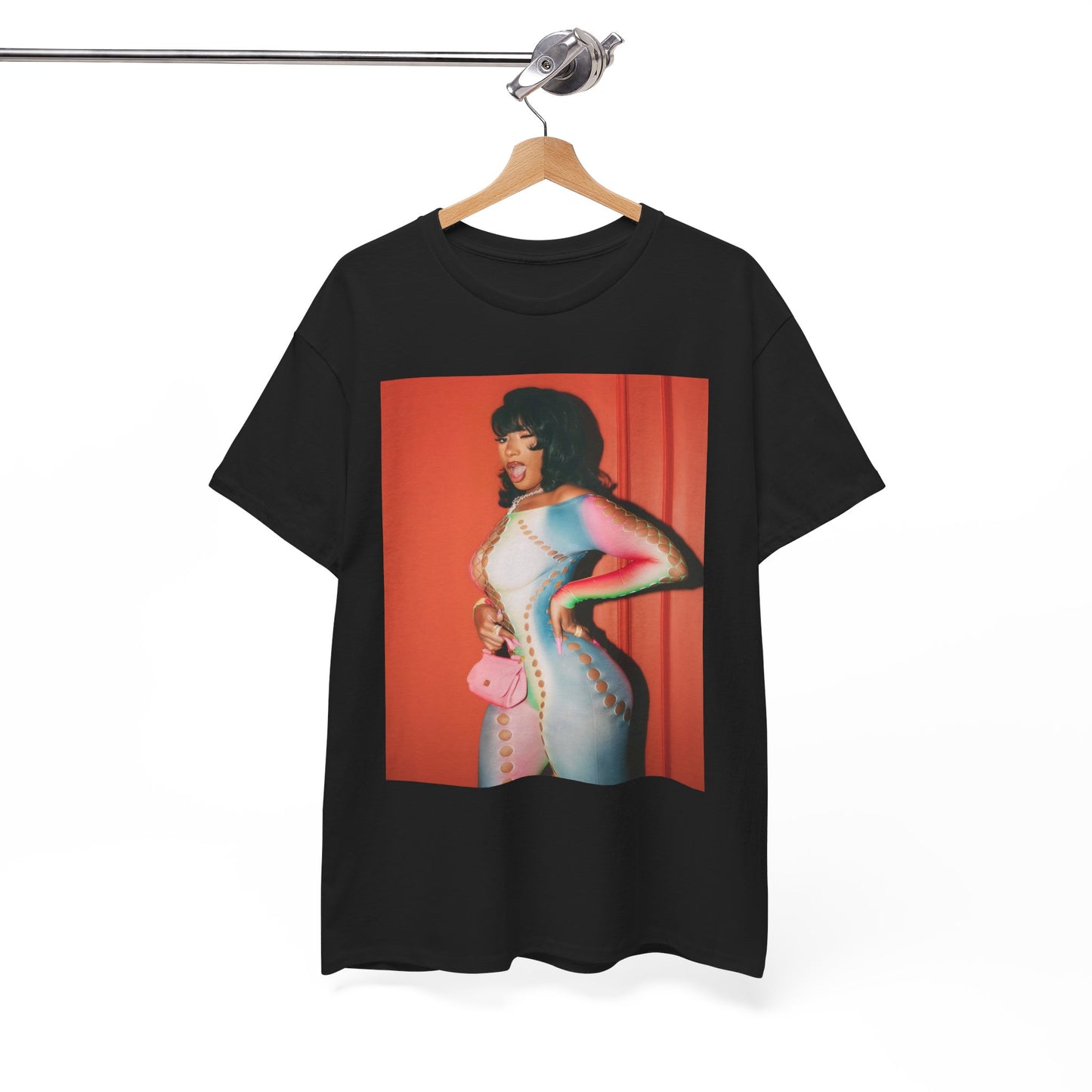 A black graphic t-shirt featuring a vintage 'Hot Girl' graphic of Megan Thee Stallion.