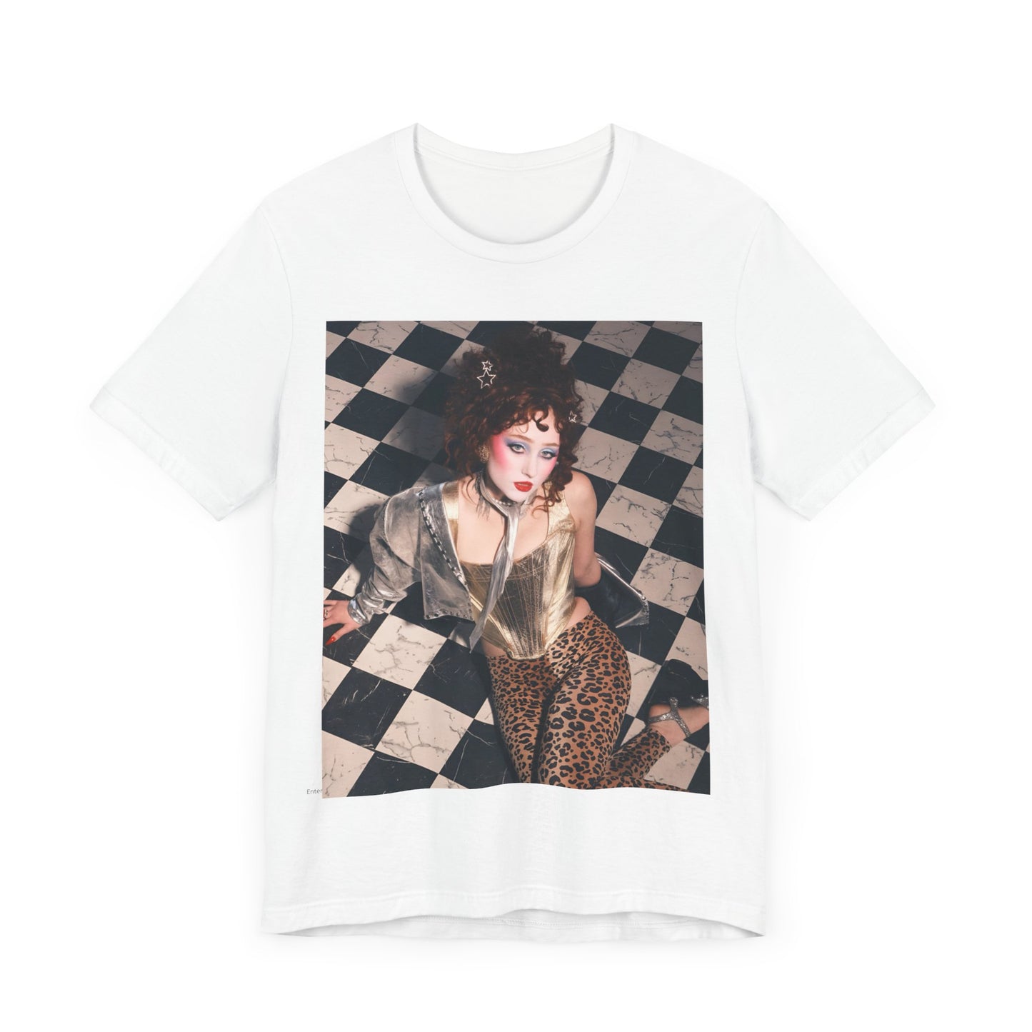 A black graphic t-shirt featuring a graphic of Chappell Roan, evoking "Naked in Manhattan" vibes.