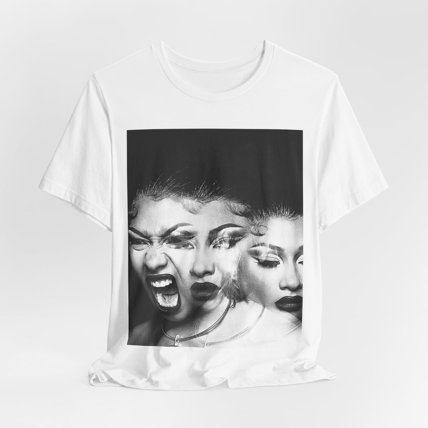 A black graphic t-shirt featuring a graphic related to Megan Thee Stallion's 'Traumazine' album.