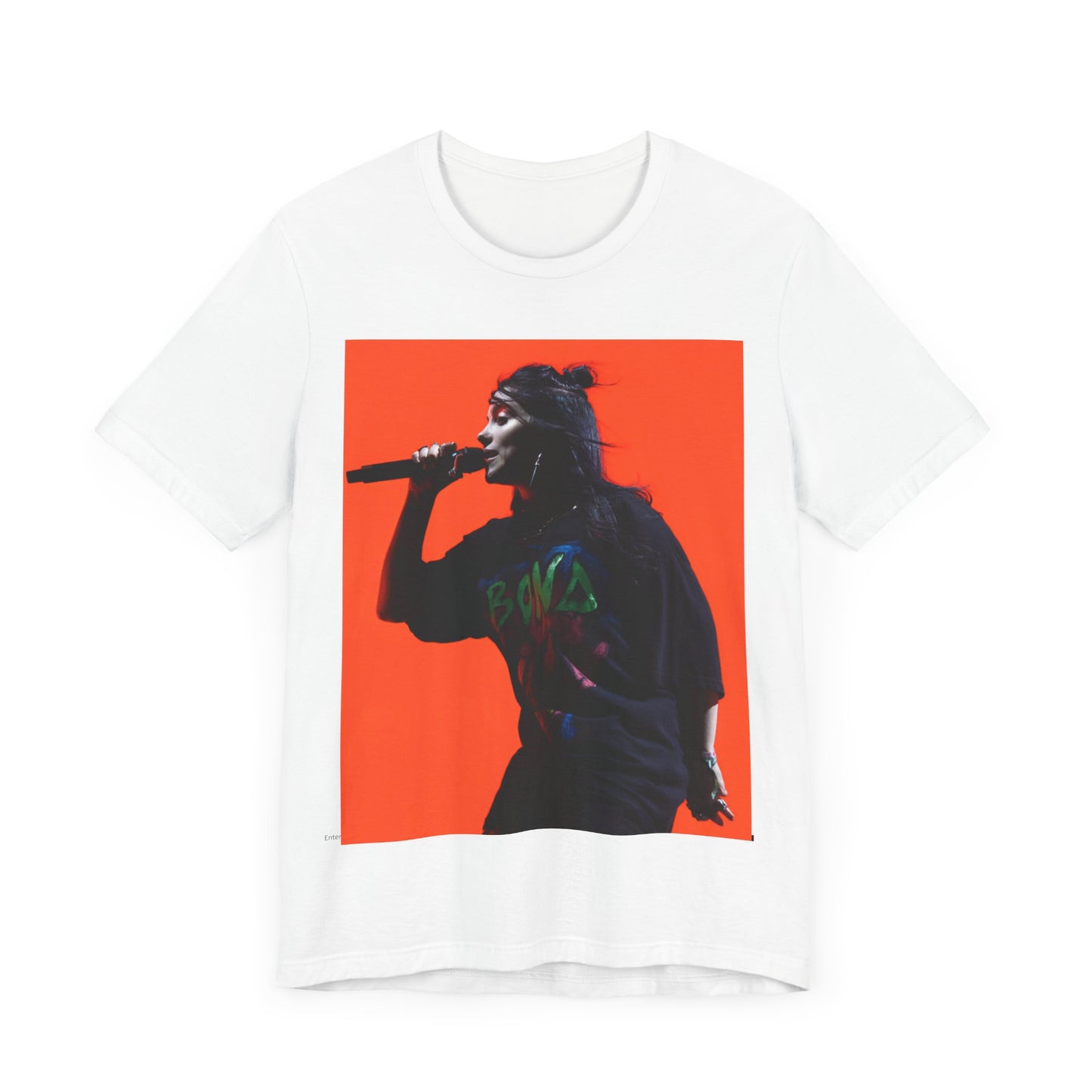 The official 'Blohsh' stick figure logo of Billie Eilish, printed in a single color on a graphic t-shirt.