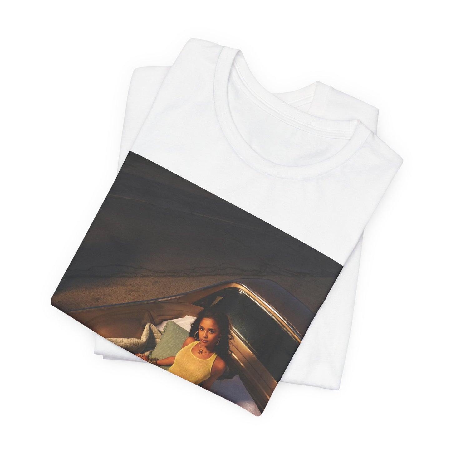 A black graphic t-shirt featuring a graphic of Tyla as an African fashion icon.