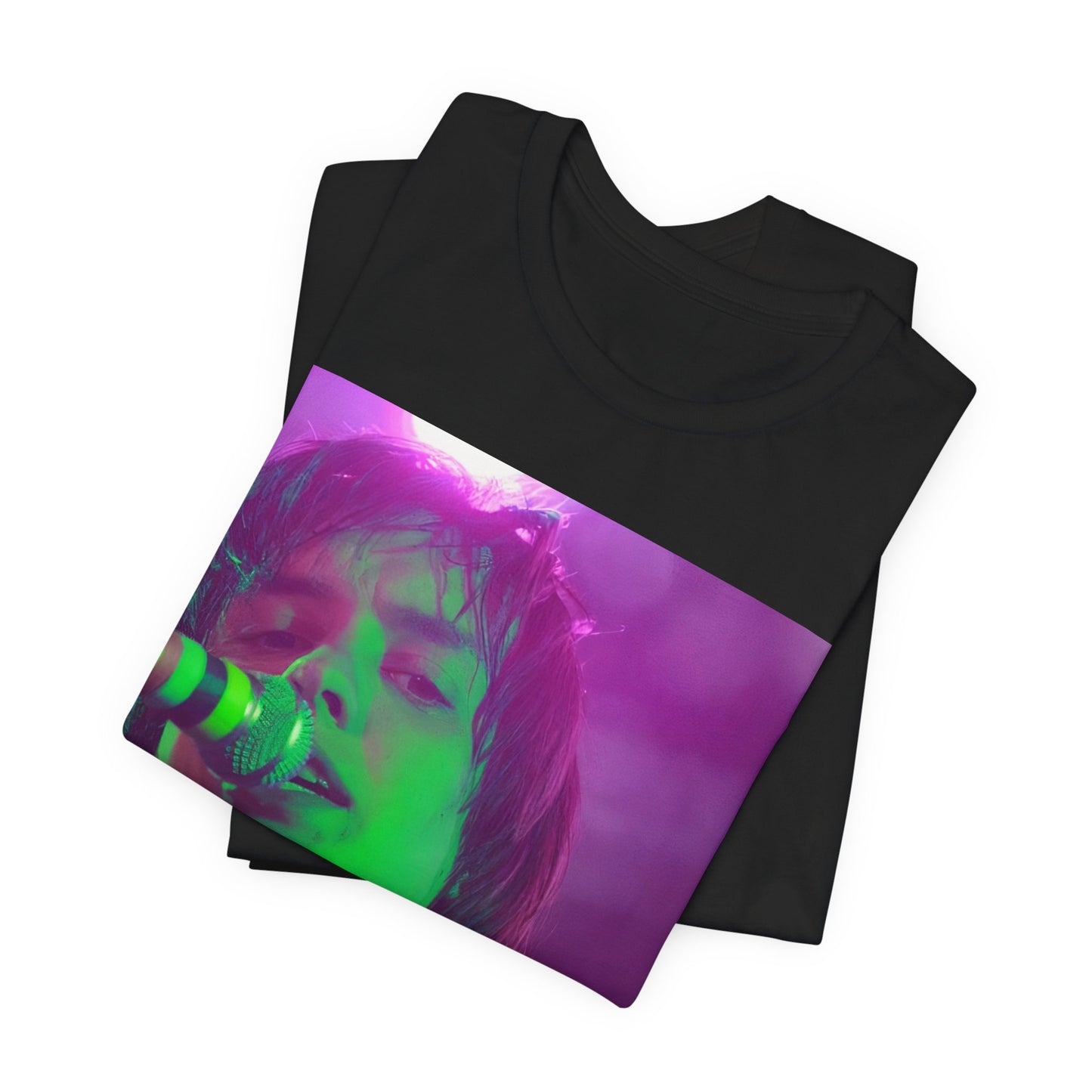 A black graphic t-shirt featuring a graphic related to The Strokes and the early 2000s rock revival.