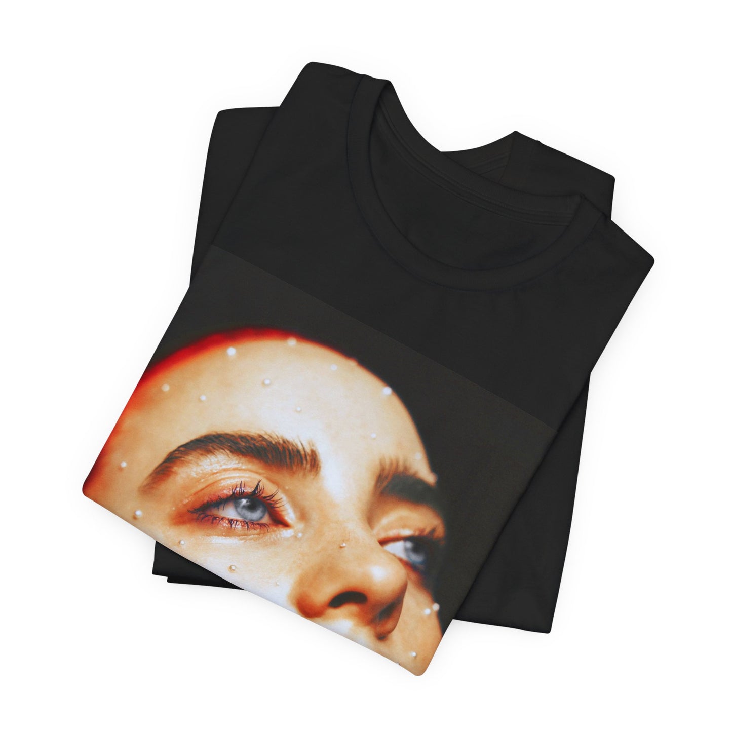 A collage-style graphic t-shirt representing Billie Eilish as a multifaceted icon for Gen-Z.