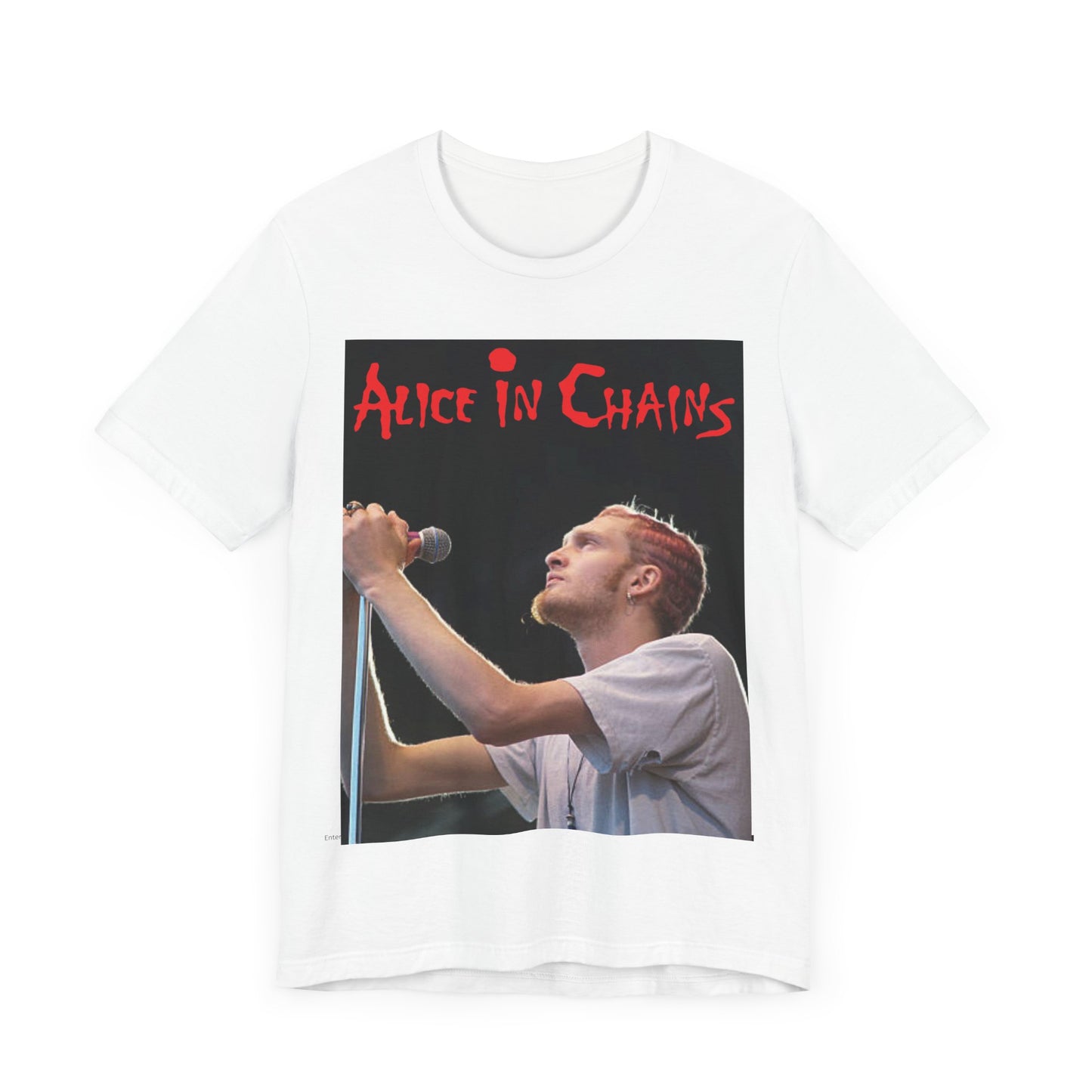 A black graphic t-shirt featuring the Alice In Chains logo in red, in a 90s grunge style.