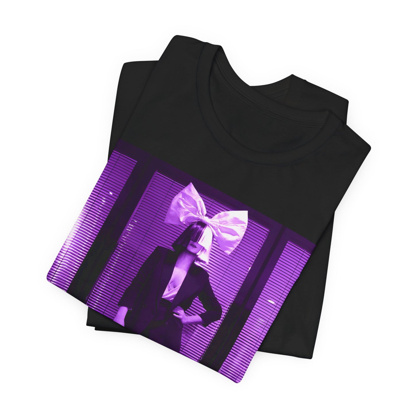 A black graphic t-shirt featuring a vintage pop diva graphic of Sia.