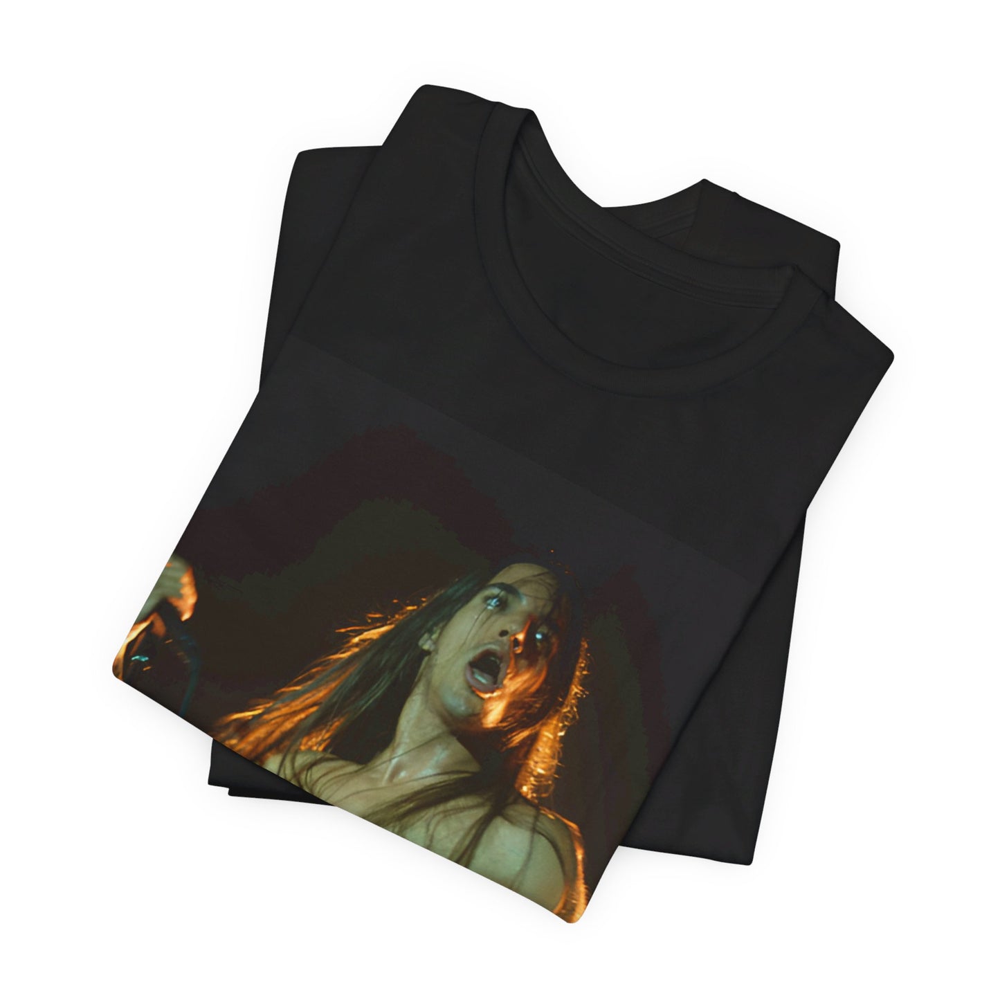 A black graphic t-shirt featuring a graphic or photo of Red Hot Chili Peppers performing live on stage.