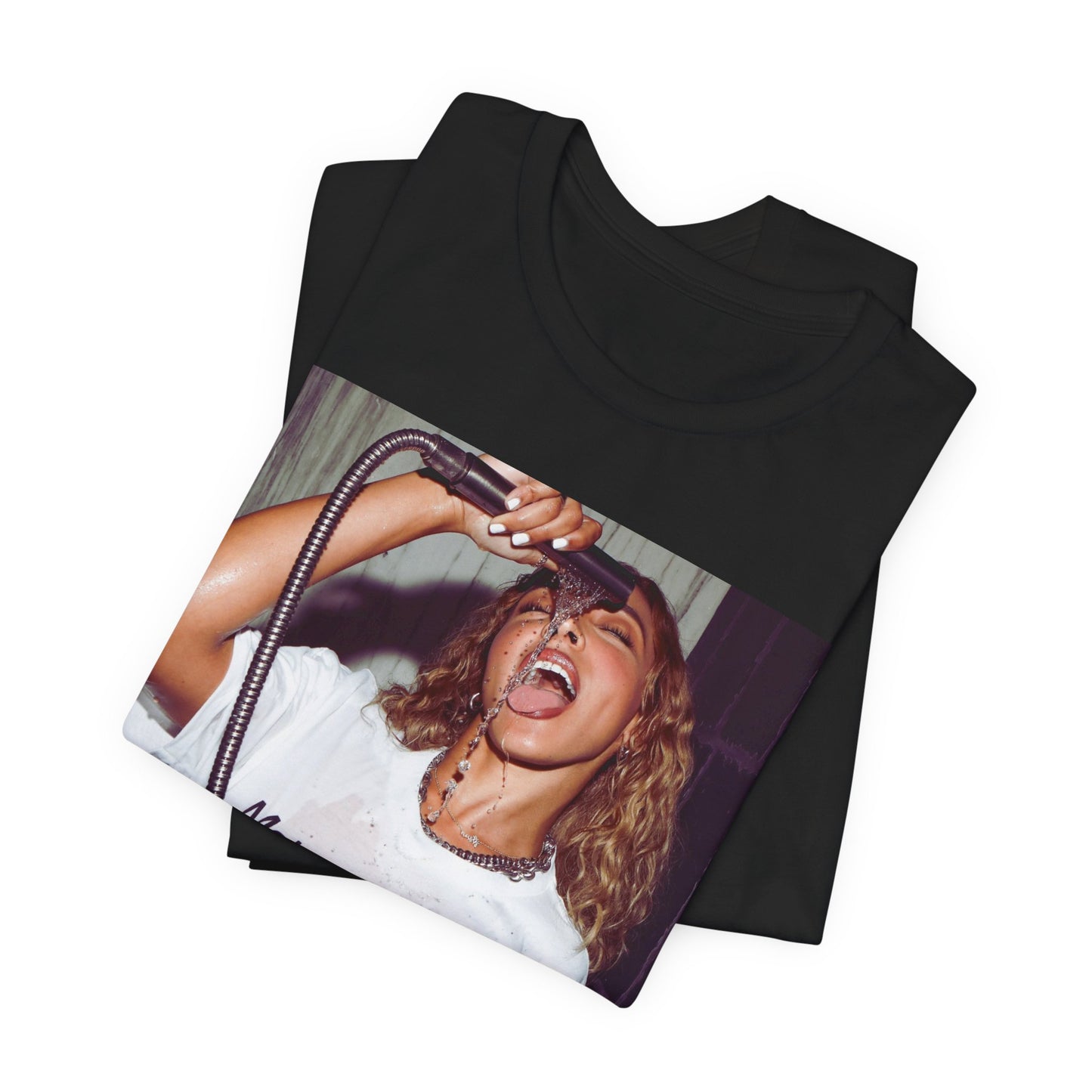 A black graphic t-shirt featuring an aesthetic graphic of Tinashe with a 'Nasty' vibe.