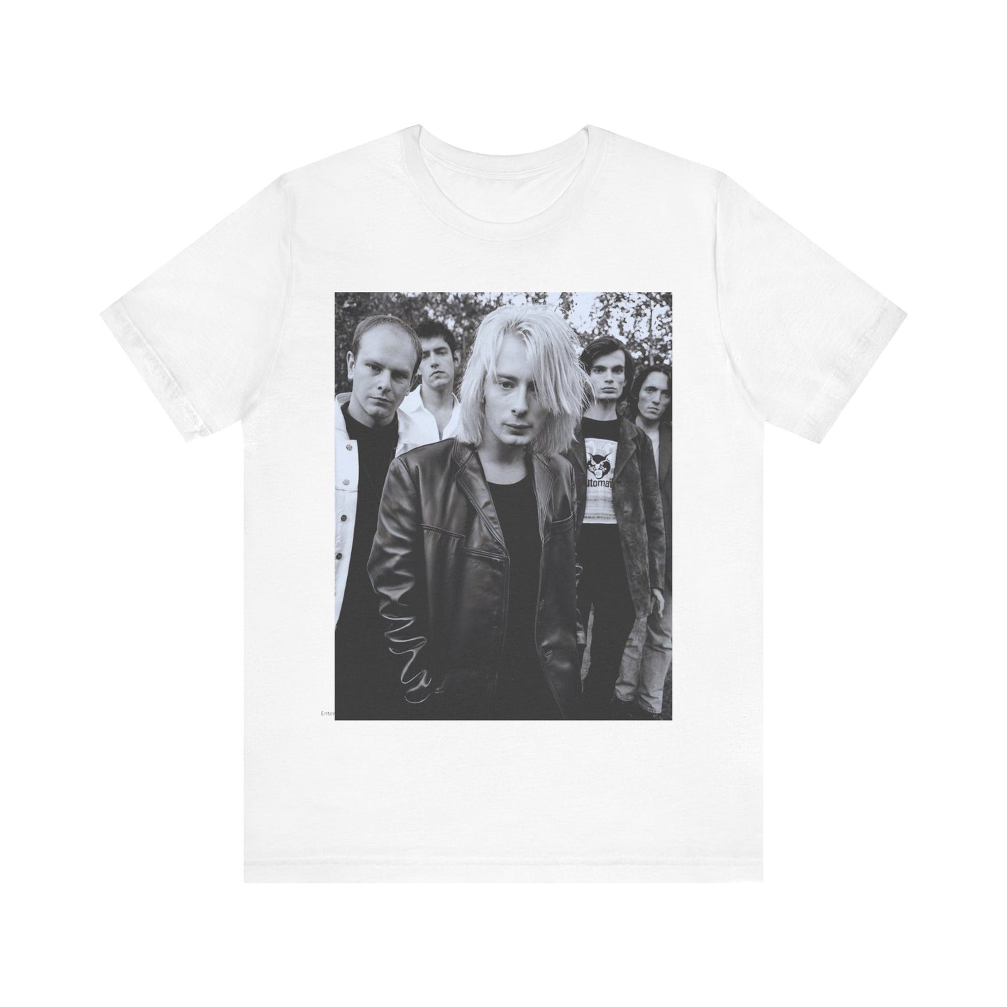 A black graphic t-shirt featuring a cool experimental rock graphic of Radiohead.
