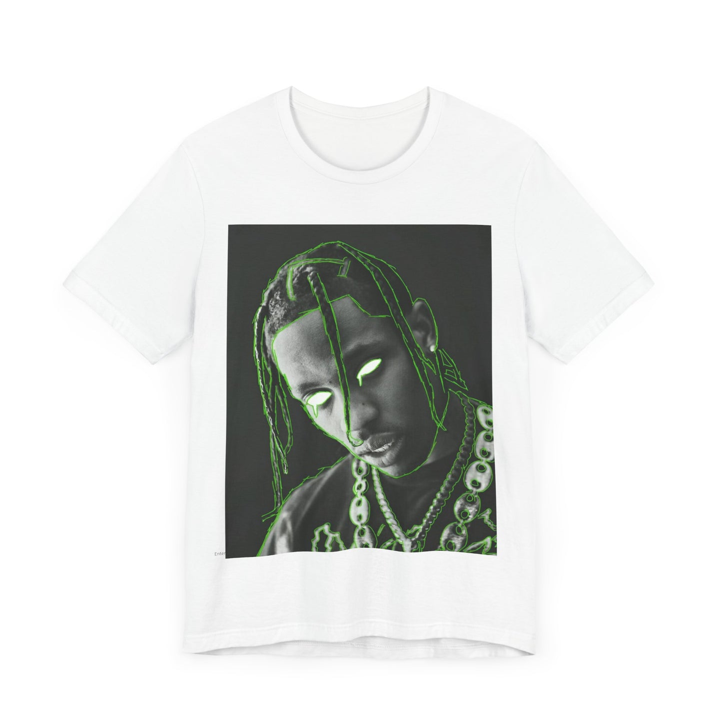 A black graphic t-shirt featuring a retro graphic related to Travis Scott's 'Sicko Mode' song or era.