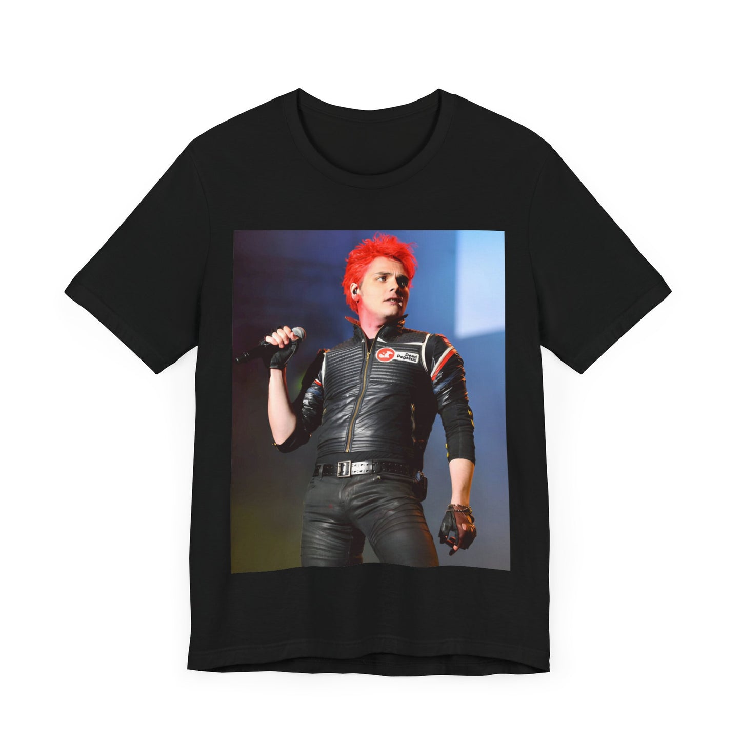 A black graphic t-shirt featuring a graphic related to My Chemical Romance's emo revival era.