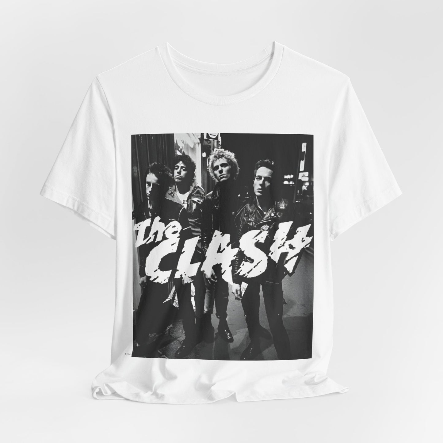 A black graphic t-shirt featuring a graphic related to The Clash's 'London Calling' album era.
