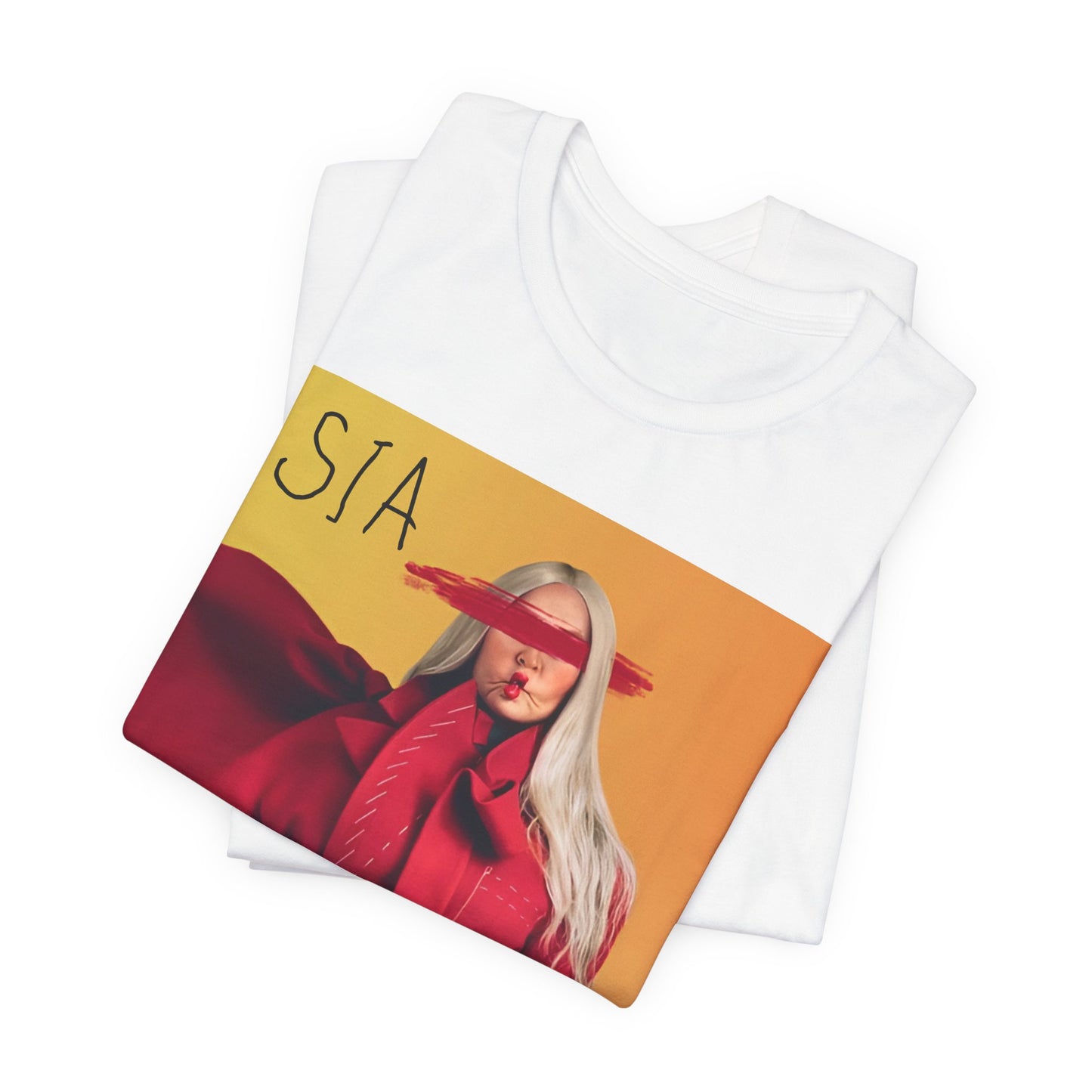 A black graphic t-shirt featuring a retro graphic related to Sia's '1000 Forms of Fear' album era.