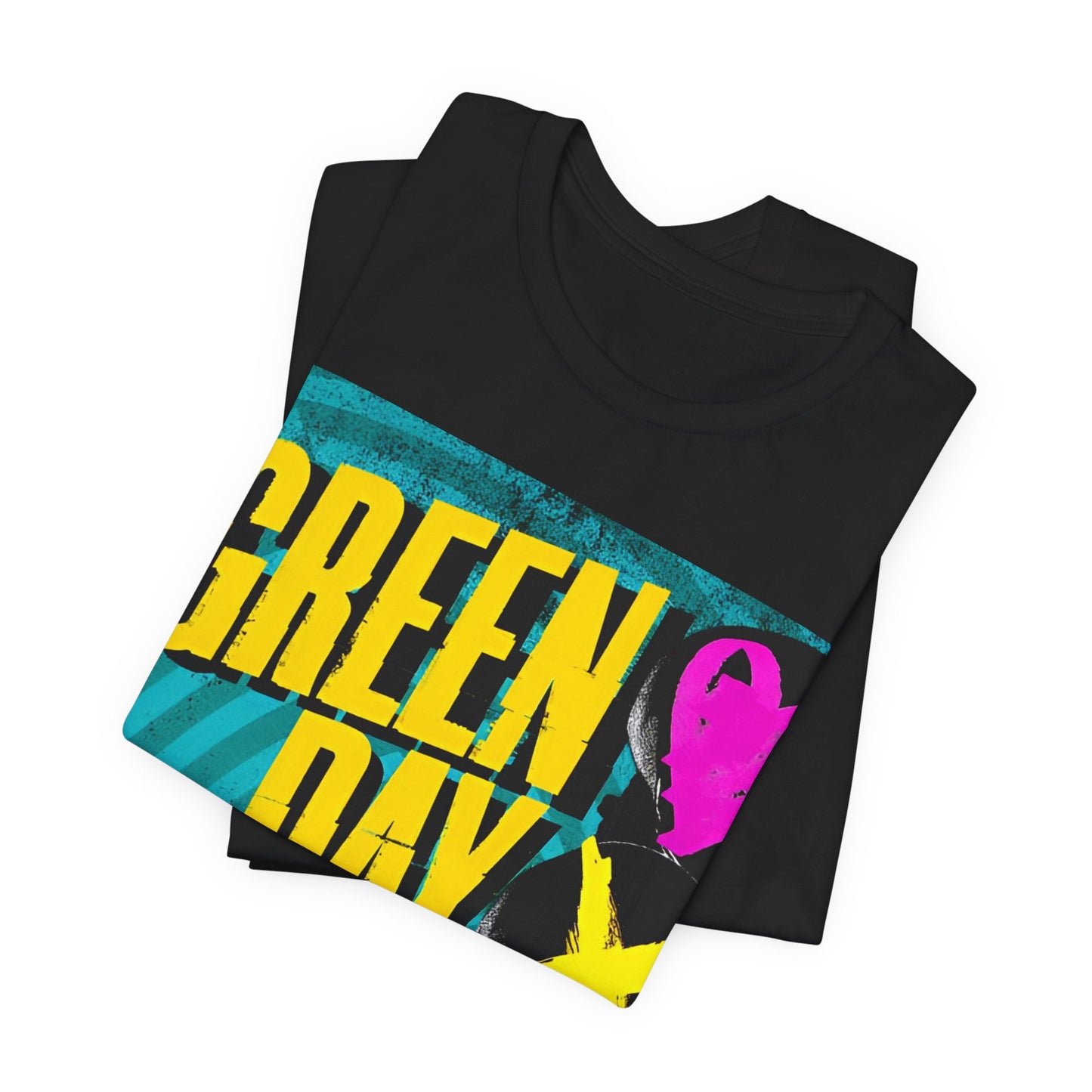 A black graphic t-shirt featuring a graphic related to Green Day's song 'Oh Love'.